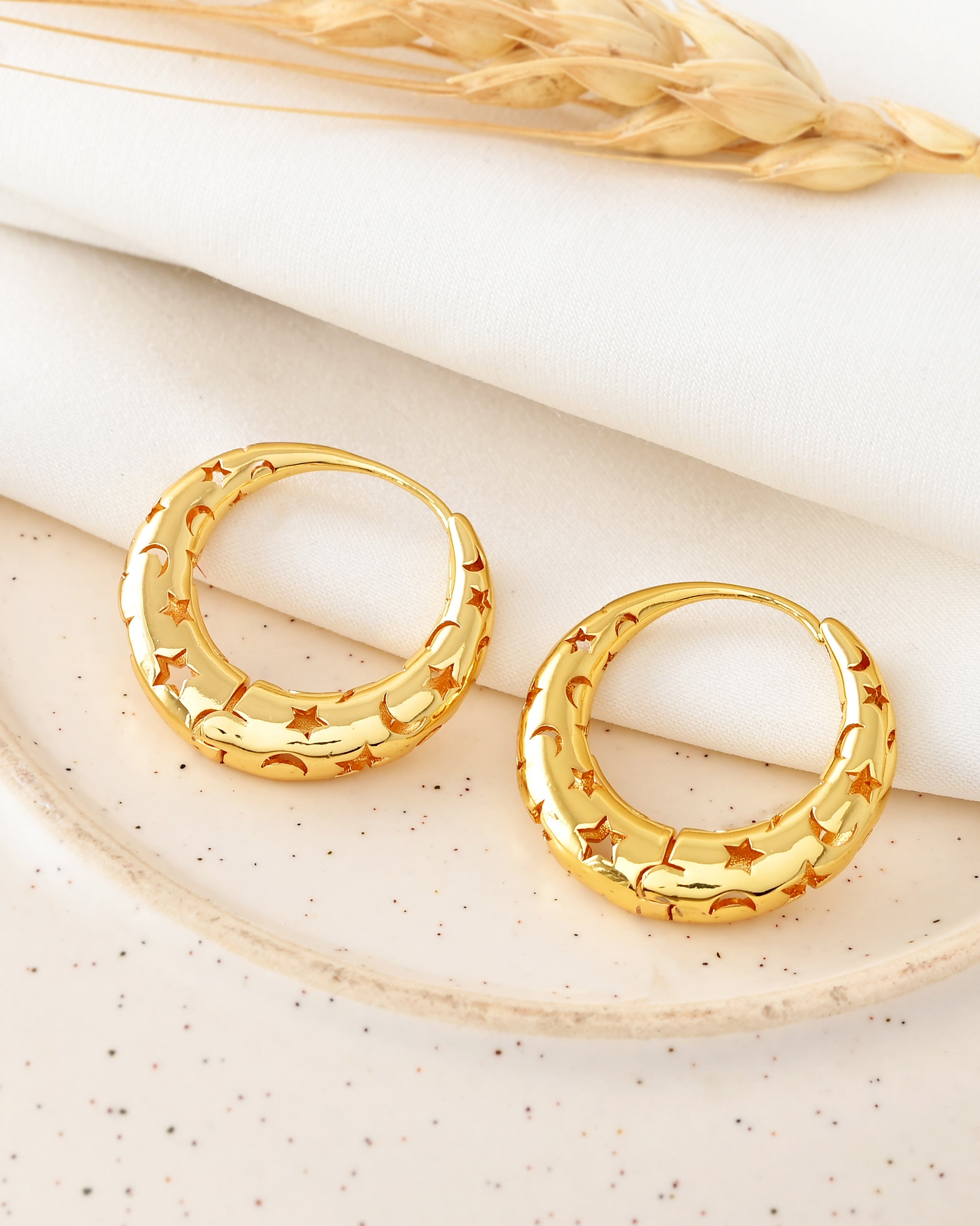 Gold-Plated Celestial Hoop Earrings  Star & Moon Cut-Out Design