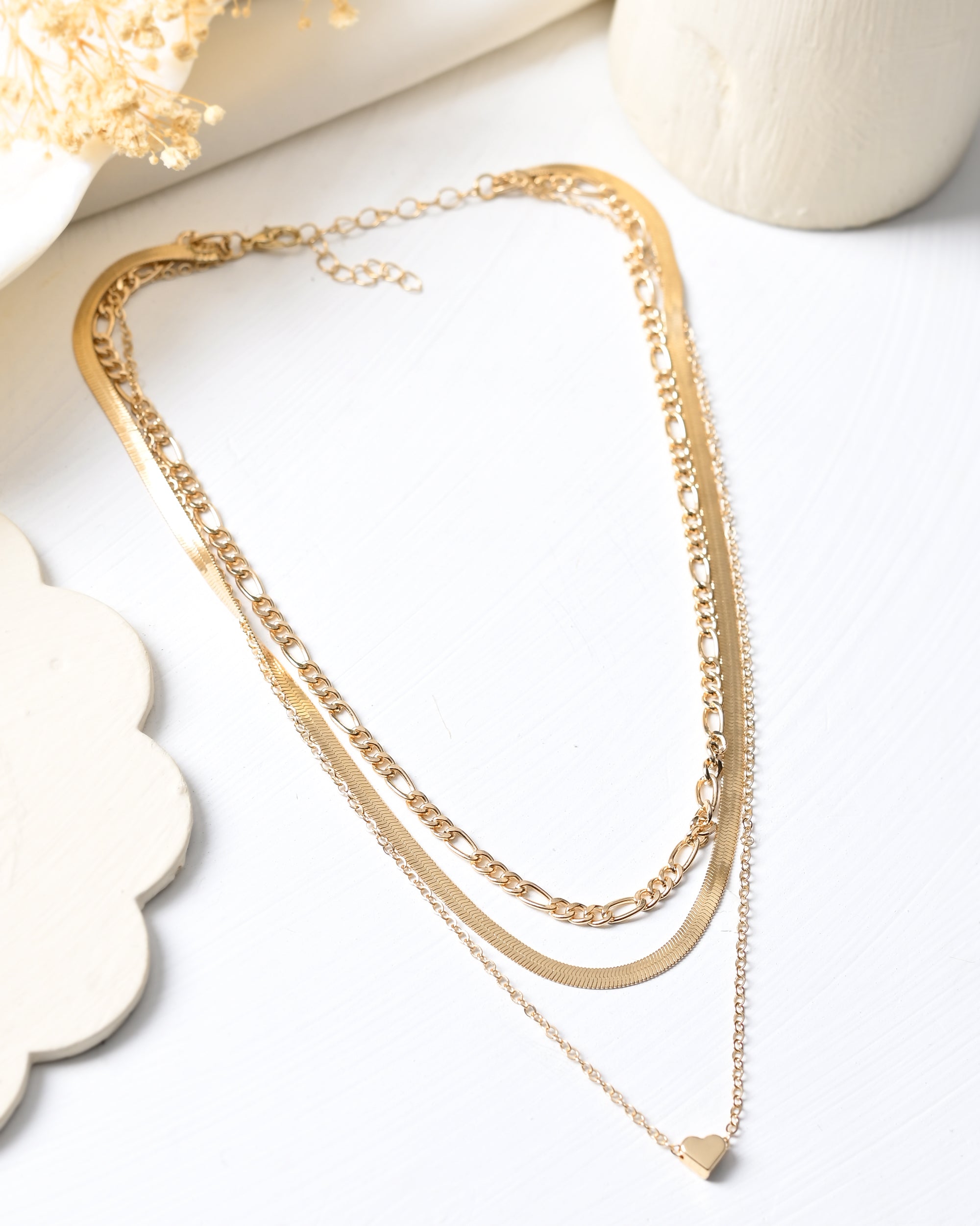 Gold-Plated Layered Necklace with Heart Pendant
