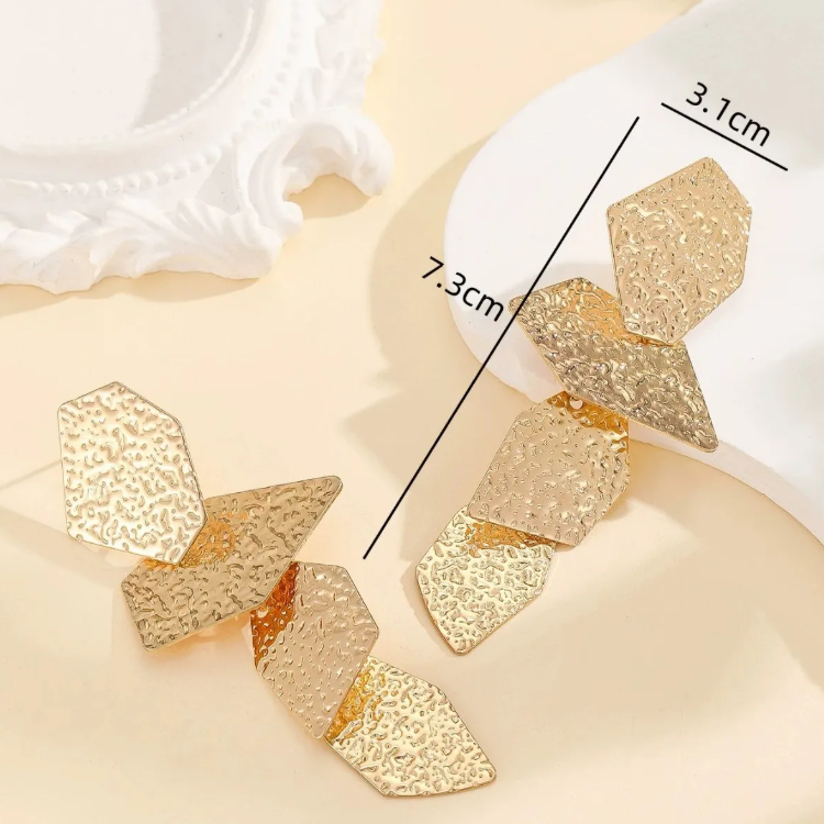 Textured Geometric Gold Dangle Earrings for Women