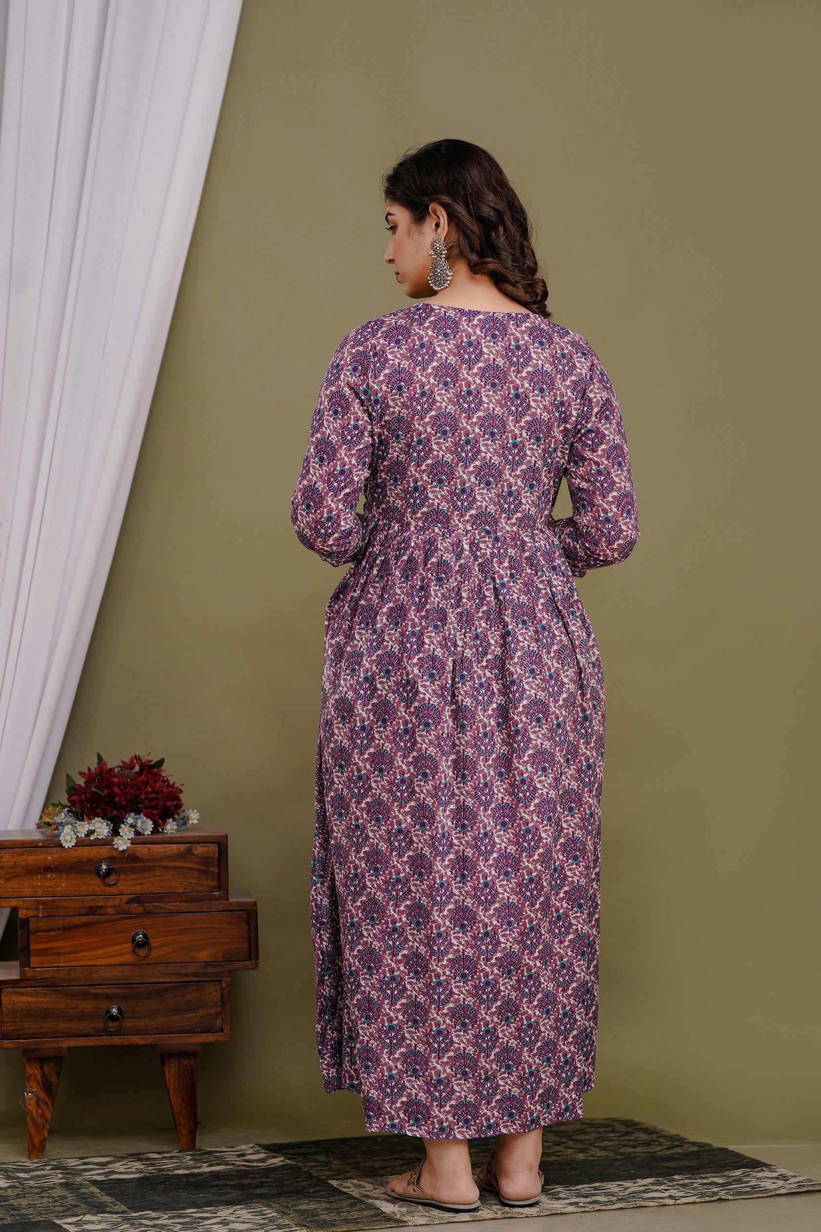 Women Floral Printed Pure Cotton Flared Maternity Maxi Dress