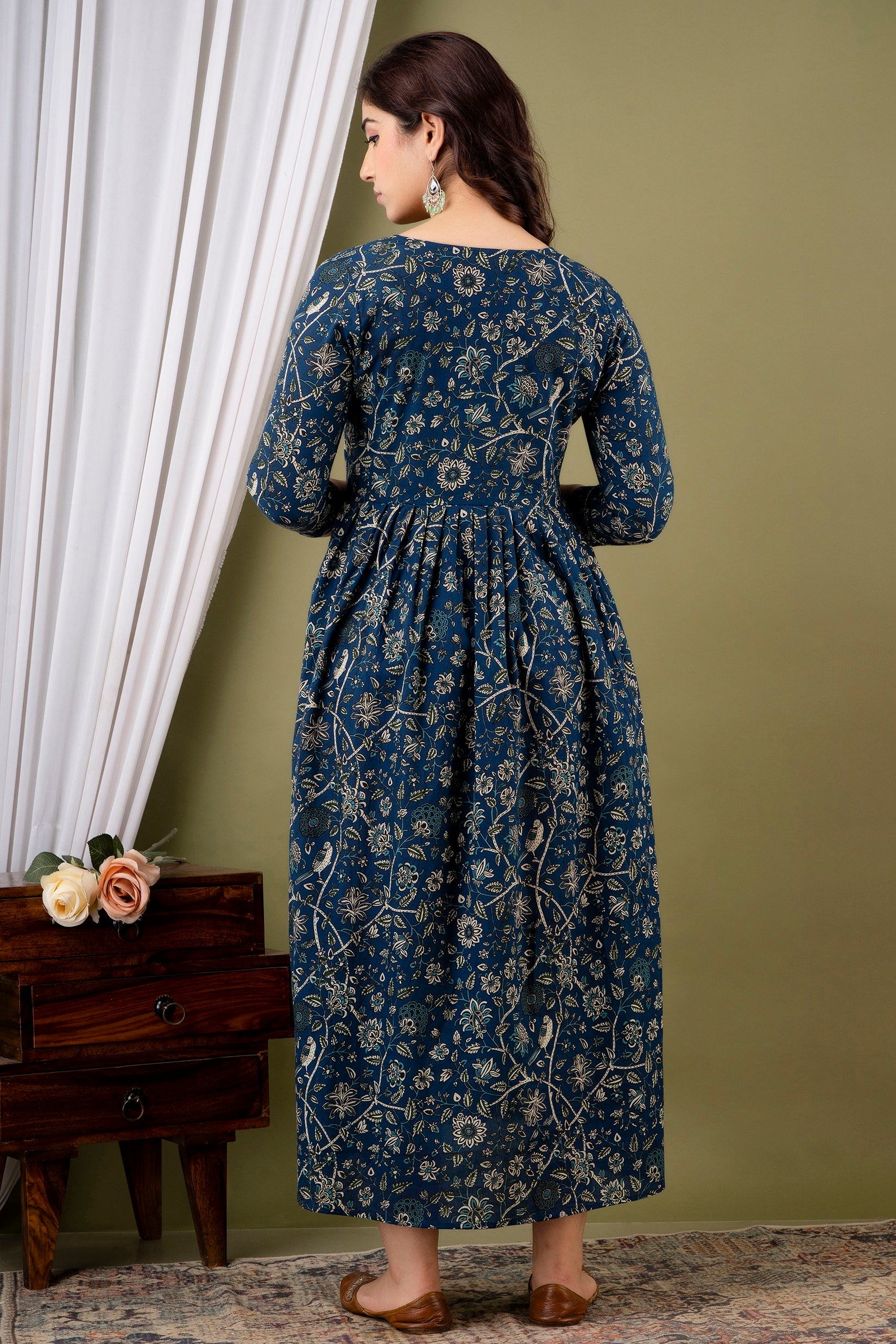 Women Floral Printed Pure Cotton Flared Maternity Maxi Dress