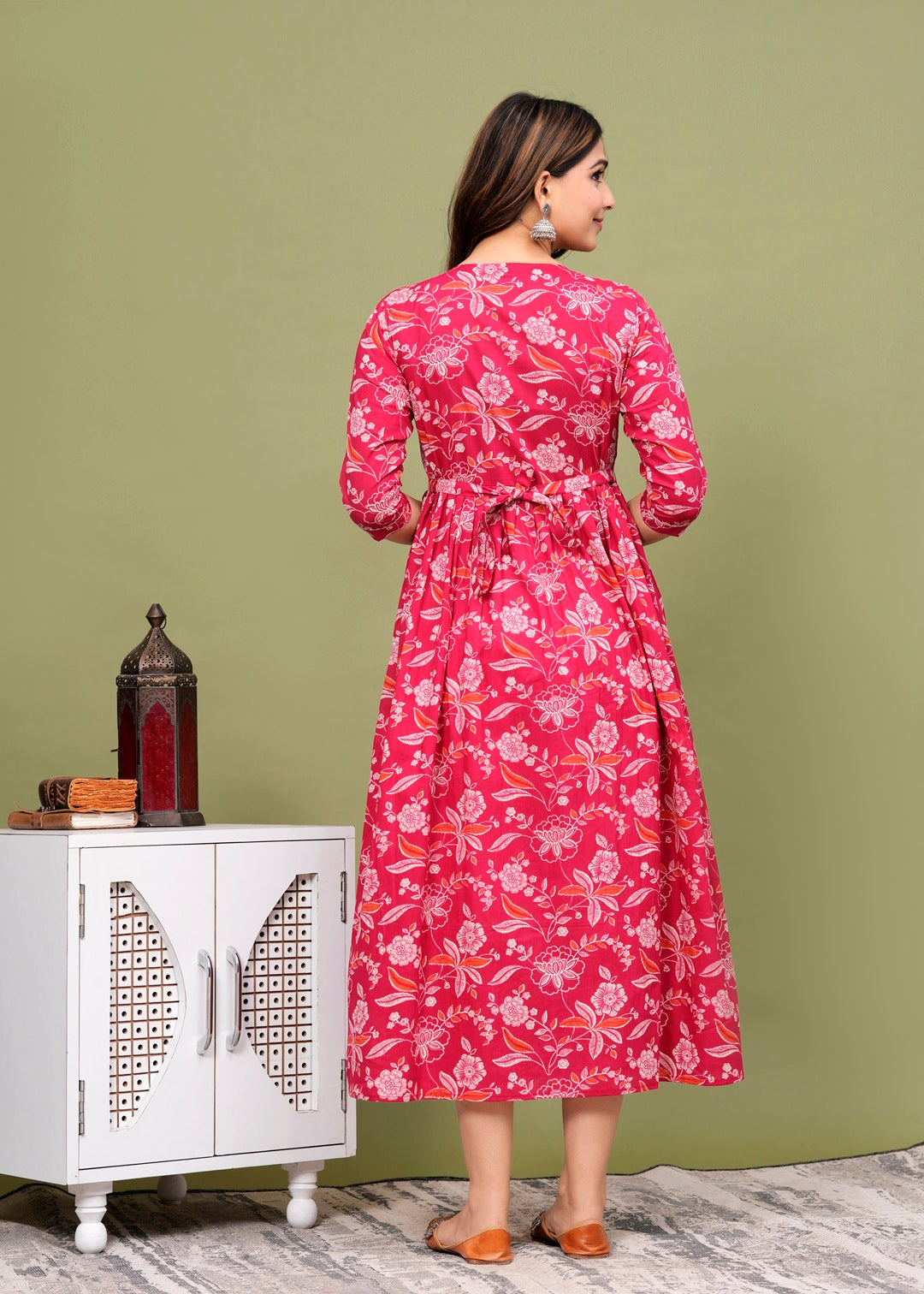 Women Floral Printed Pure Cotton Flared Maternity Maxi Dress