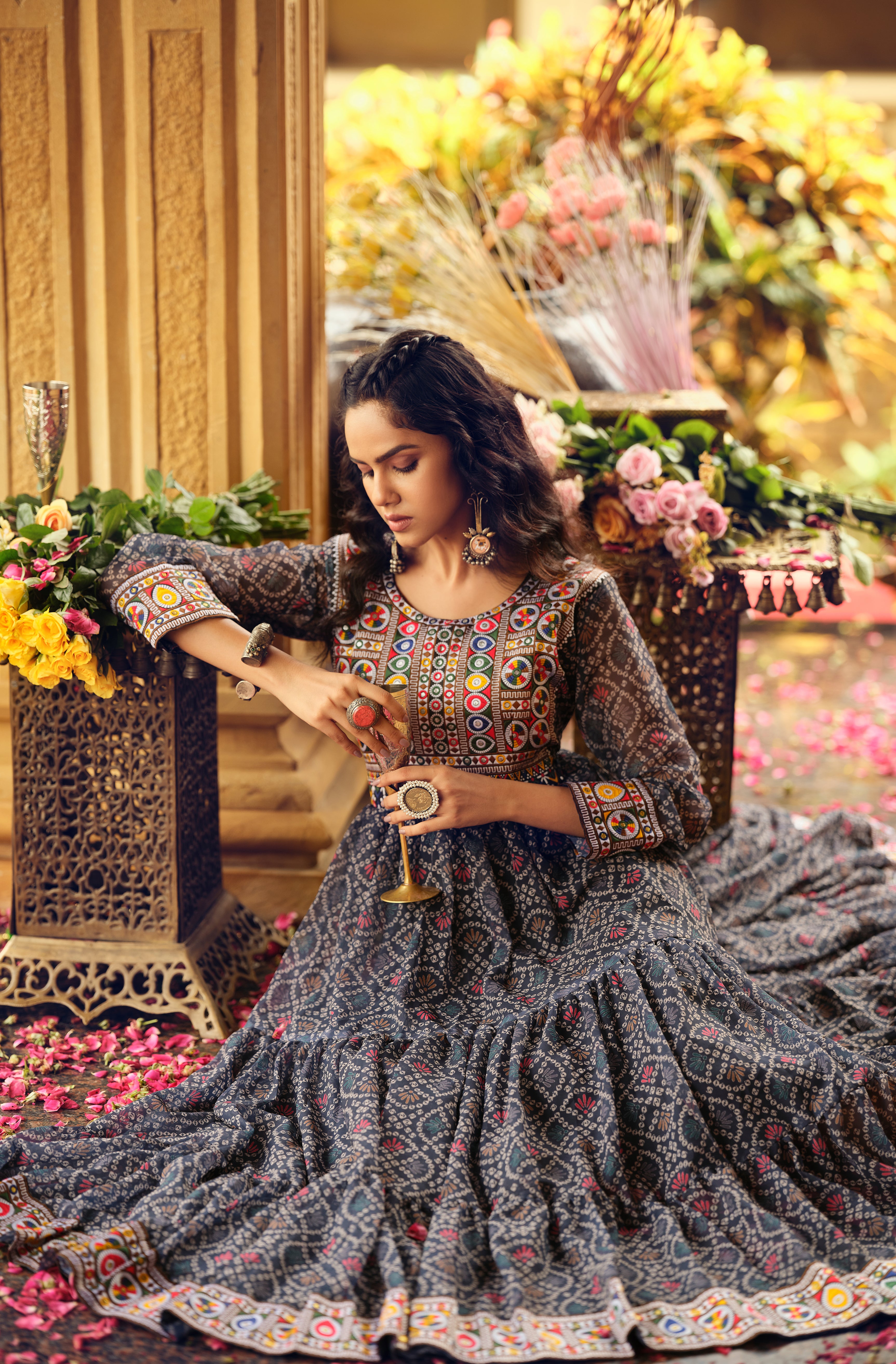 Women Navy Blue Faux Georgette Designer Embroidery Work Kurta Set With Dupatta