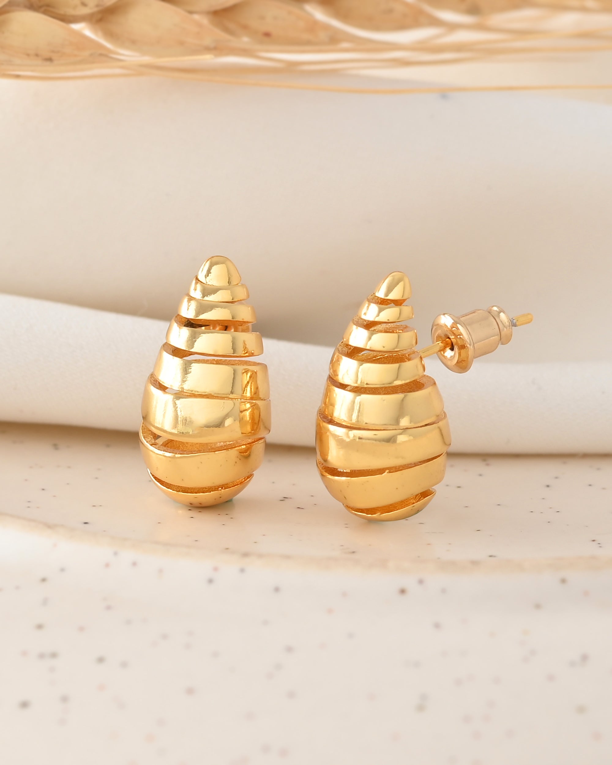 Gold-Plated Spiral Teardrop Earrings