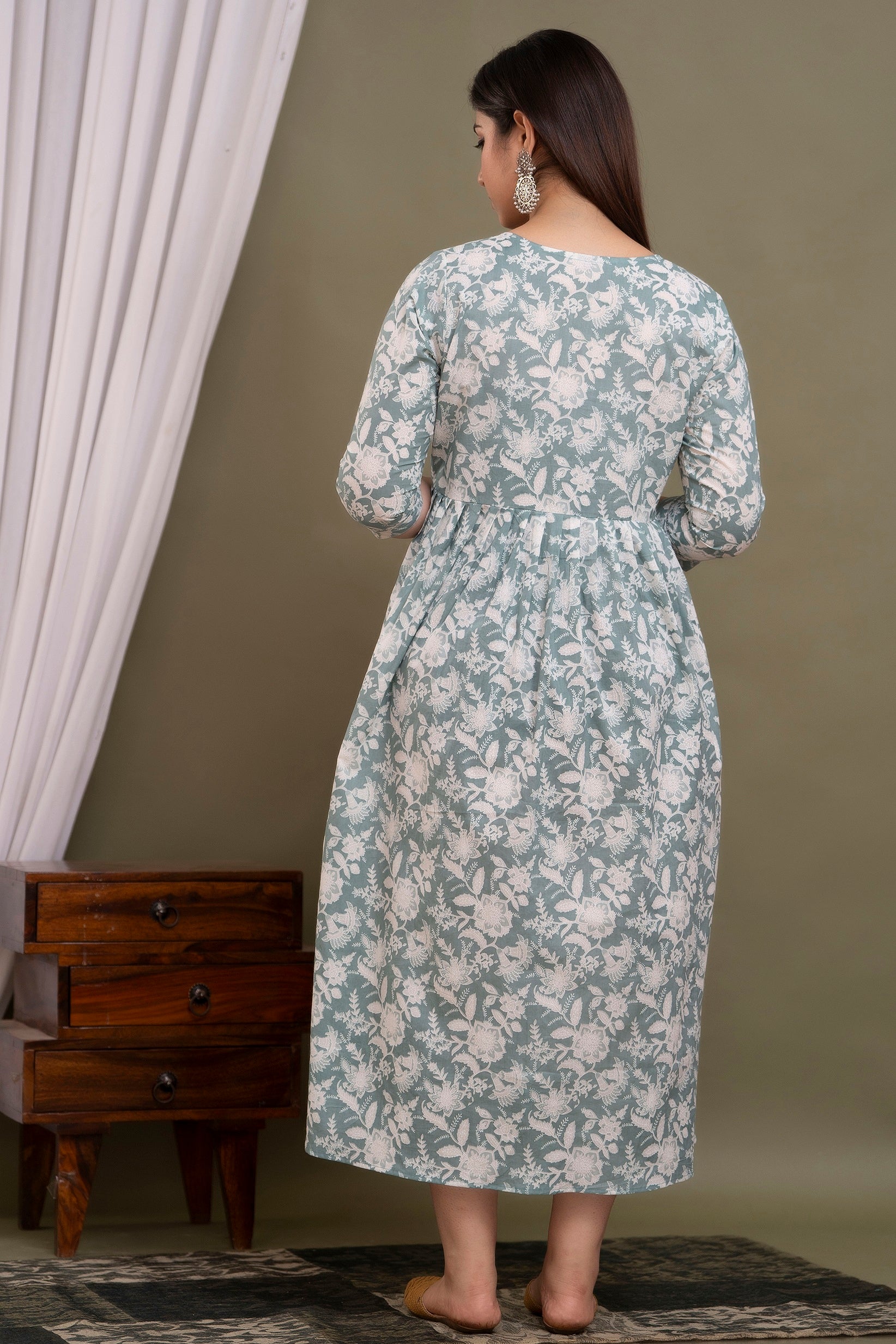 Women Floral Printed Pure Cotton Flared Maternity Maxi Dress