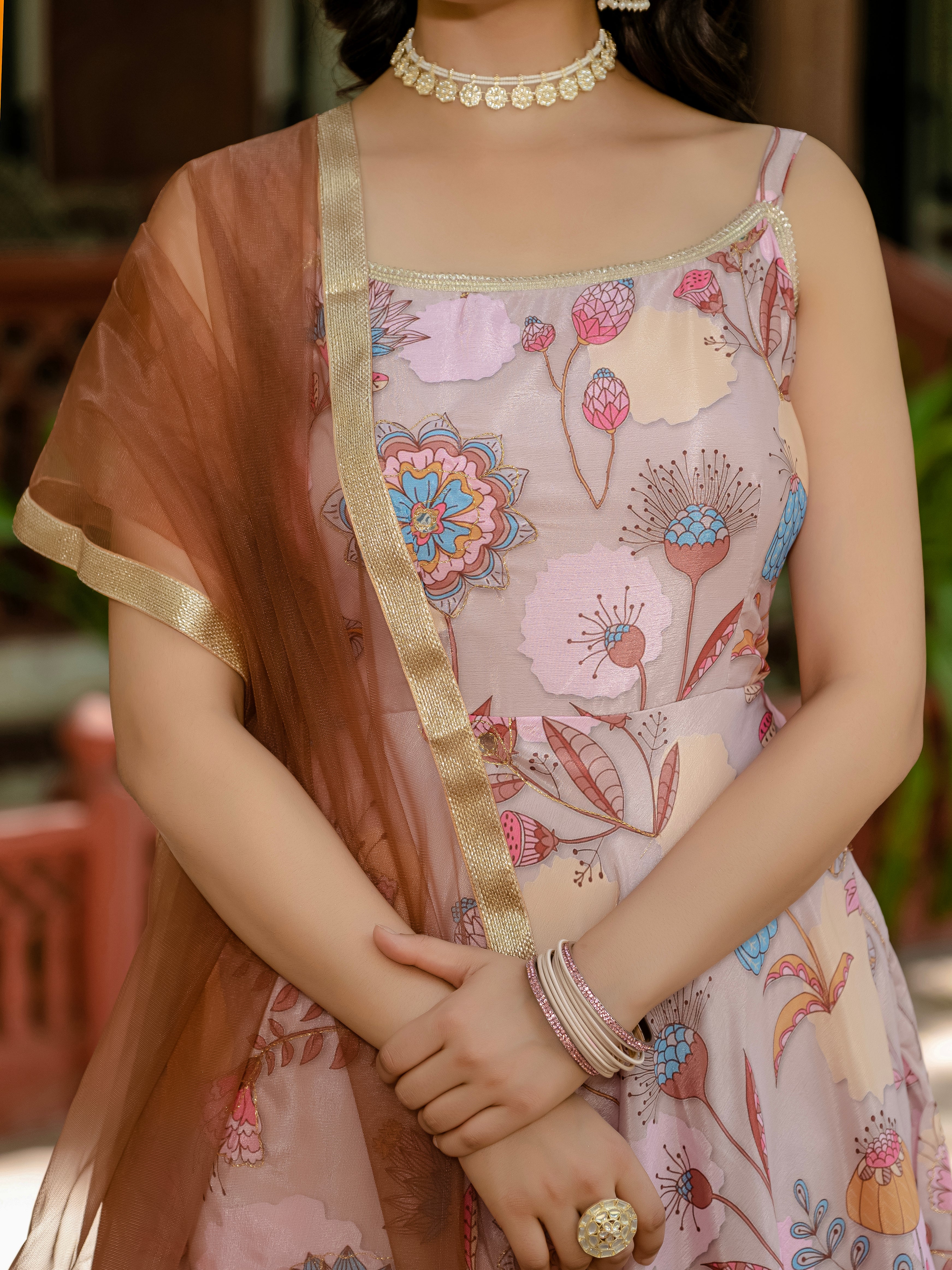 Women Peach Chinon Designer Embroidery Work Kurta Set With Dupatta