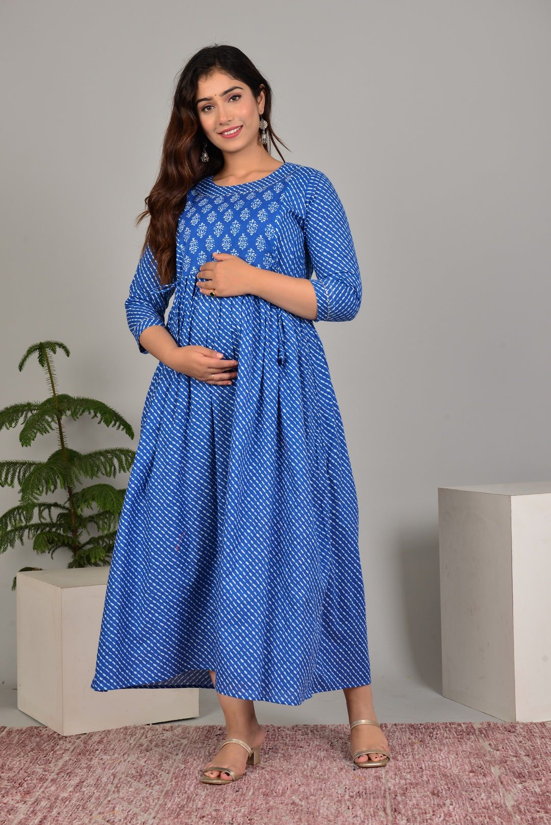 Women Floral Printed Pure Cotton Flared Maternity Maxi Dress