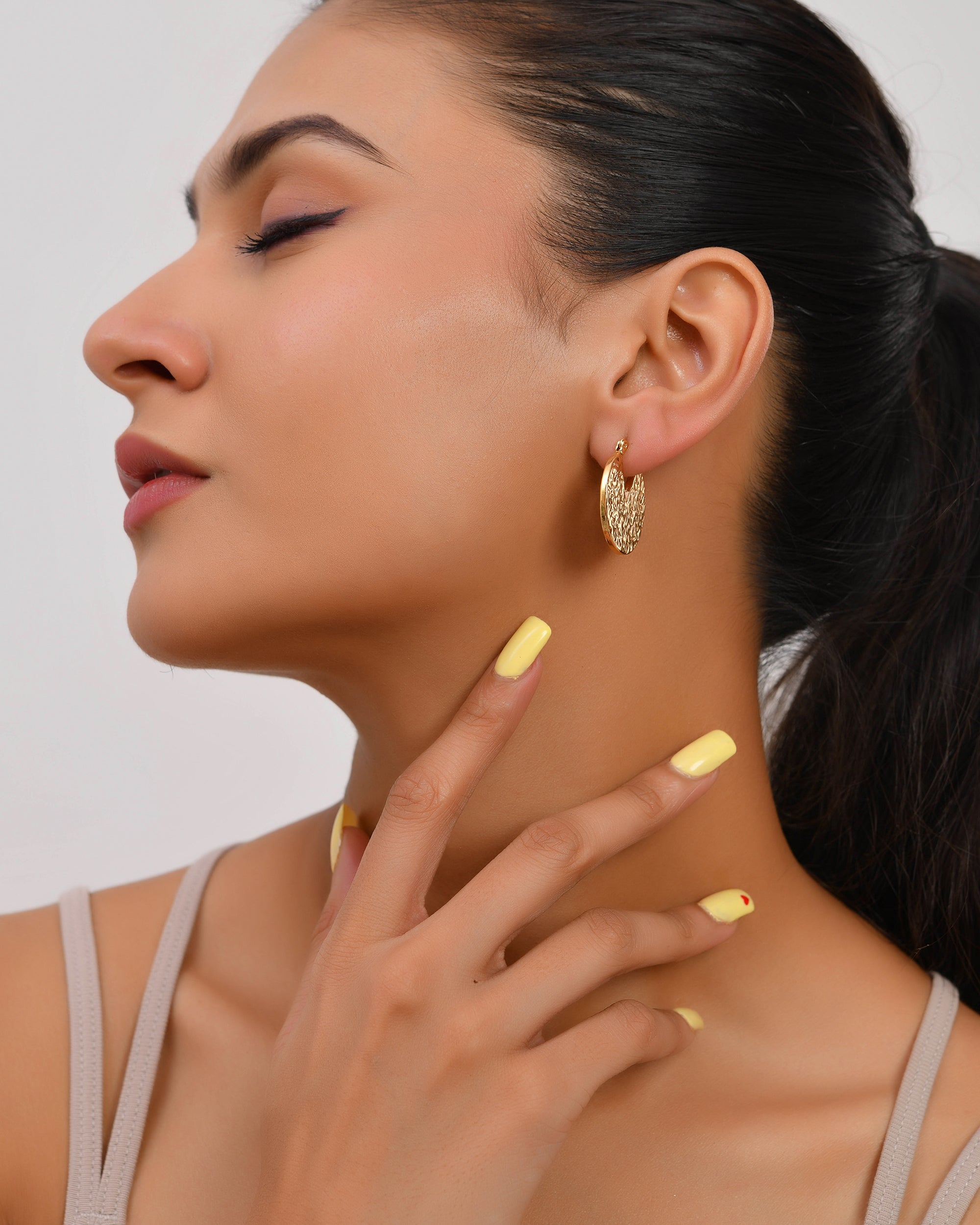 Gold-Tone Hammered Disc Hoop Earrings