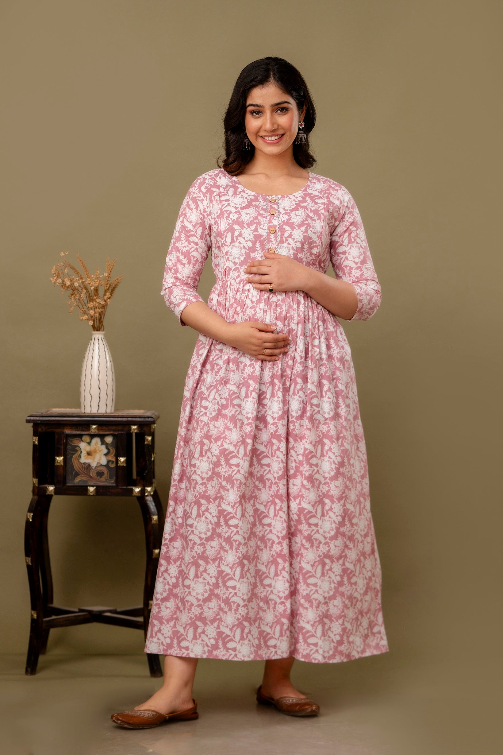 Women Floral Printed Pure Cotton Flared Maternity Maxi Dress