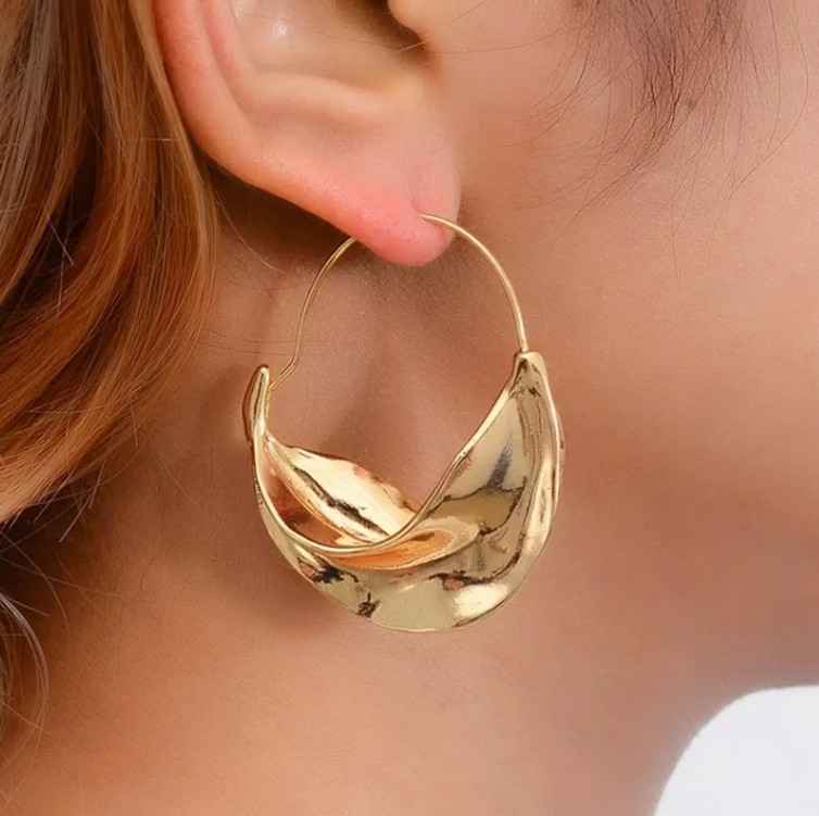 Stylish Gold Plated Hoop Earrings with Wave Design