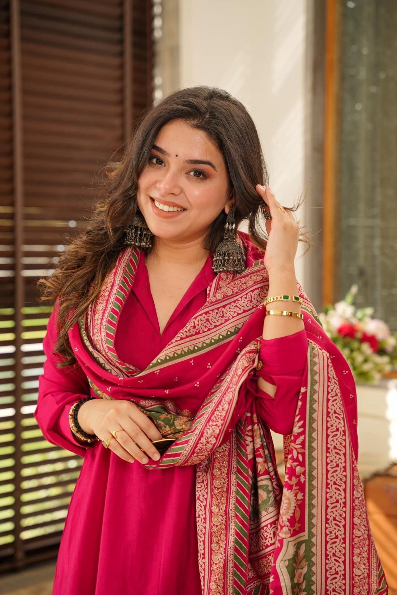 Women Rani South Cotton  Embroidery Work Kurta Set With Dupatta