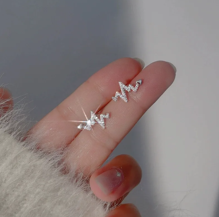 Heartbeat Design Gold Plated Stud Earrings with CZ Stones