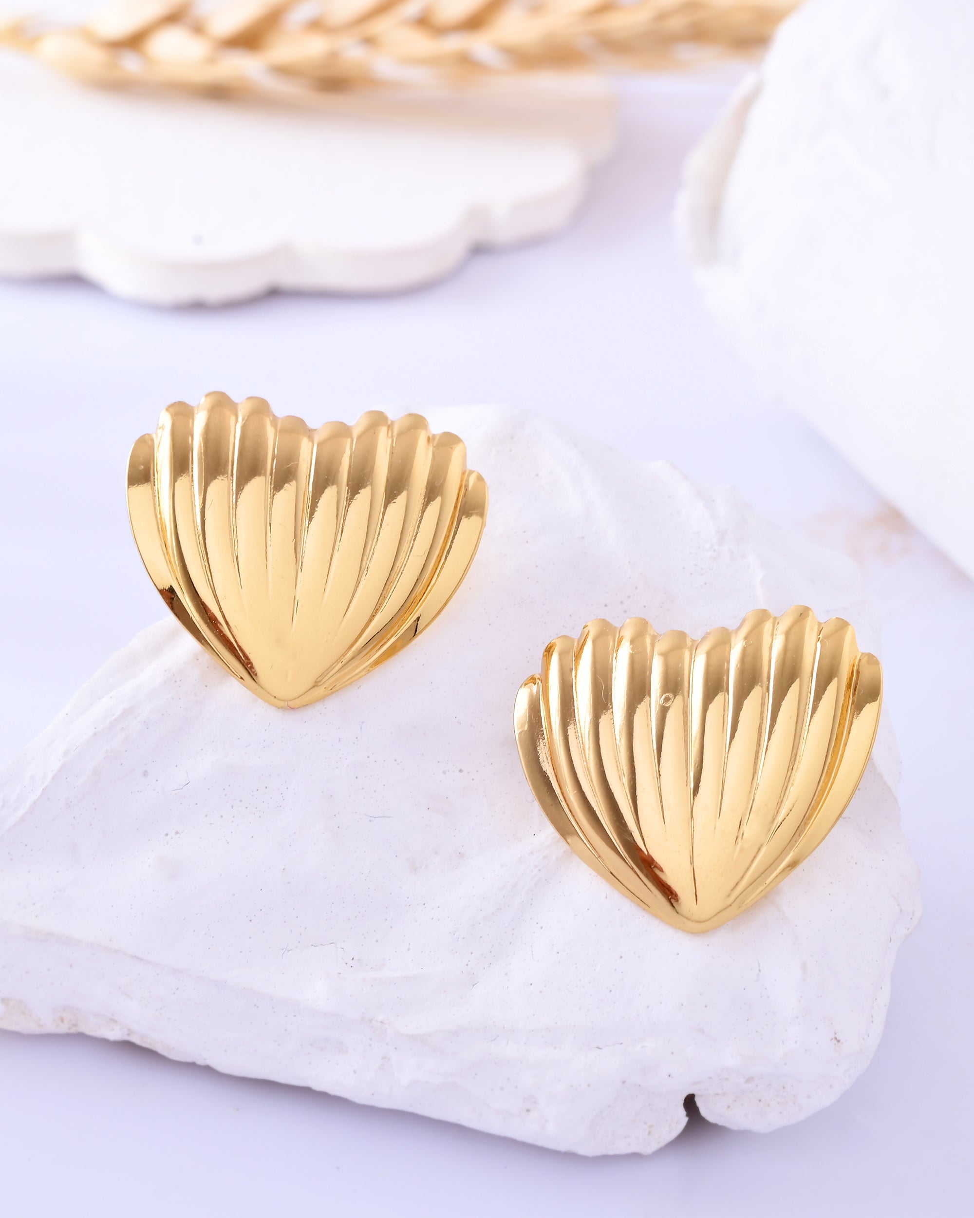 Gold-Tone Petal Shaped Stud Earrings