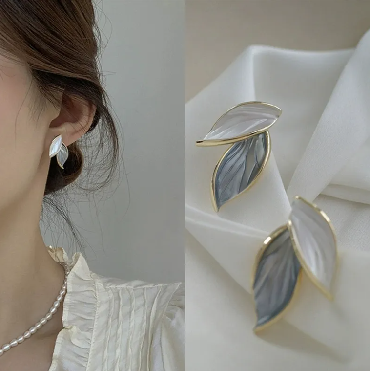 Elegant Dual-Tone Leaf Stud Earrings with Gold Plating