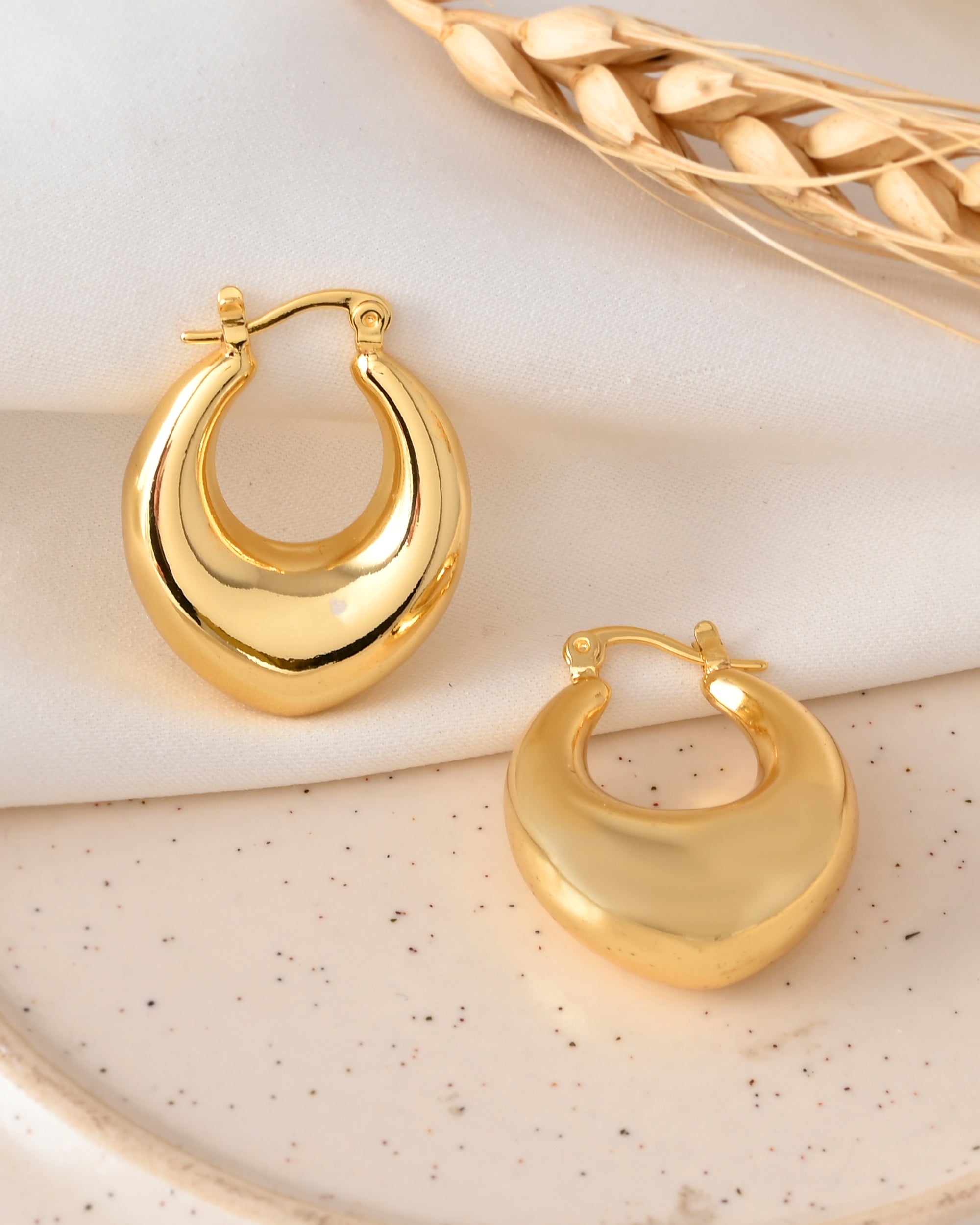 Gold-Plated Round Drop Hoop Earrings