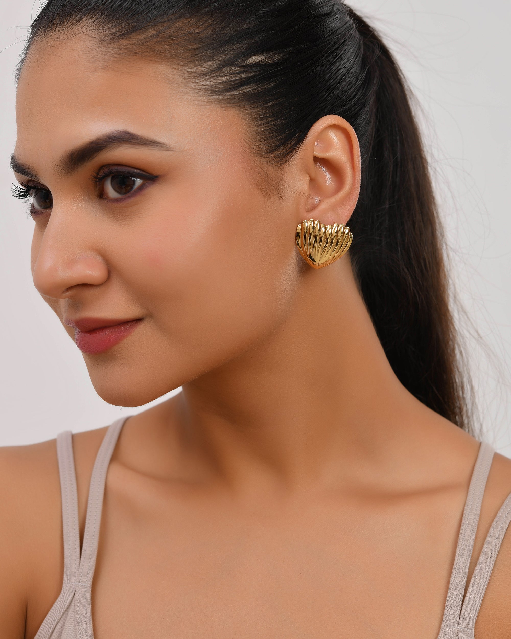 Gold-Tone Petal Shaped Stud Earrings