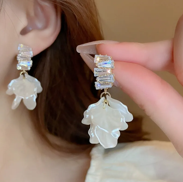 Elegant Pearl Flower Drop Earrings with Crystal Accents