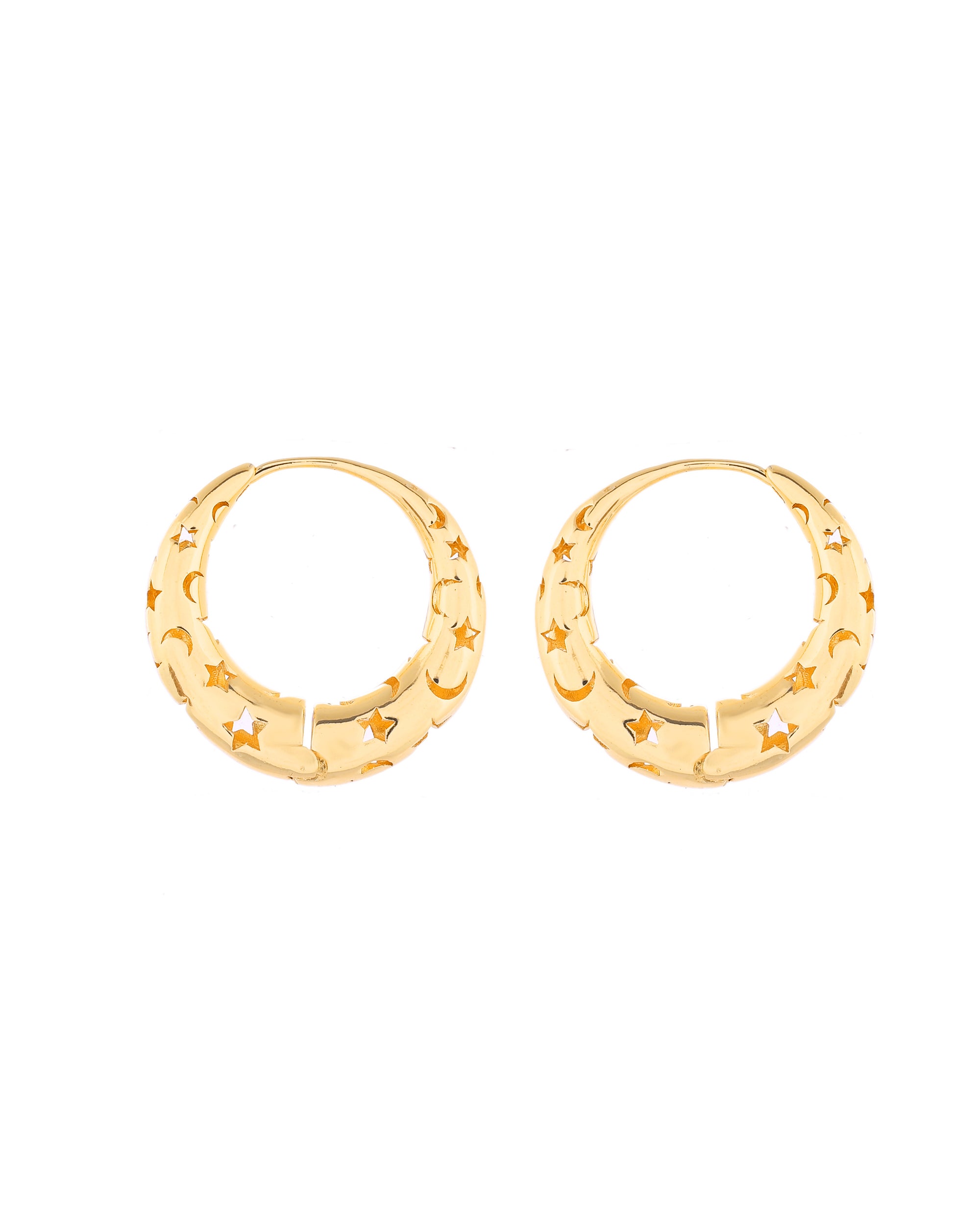 Gold-Plated Celestial Hoop Earrings  Star & Moon Cut-Out Design