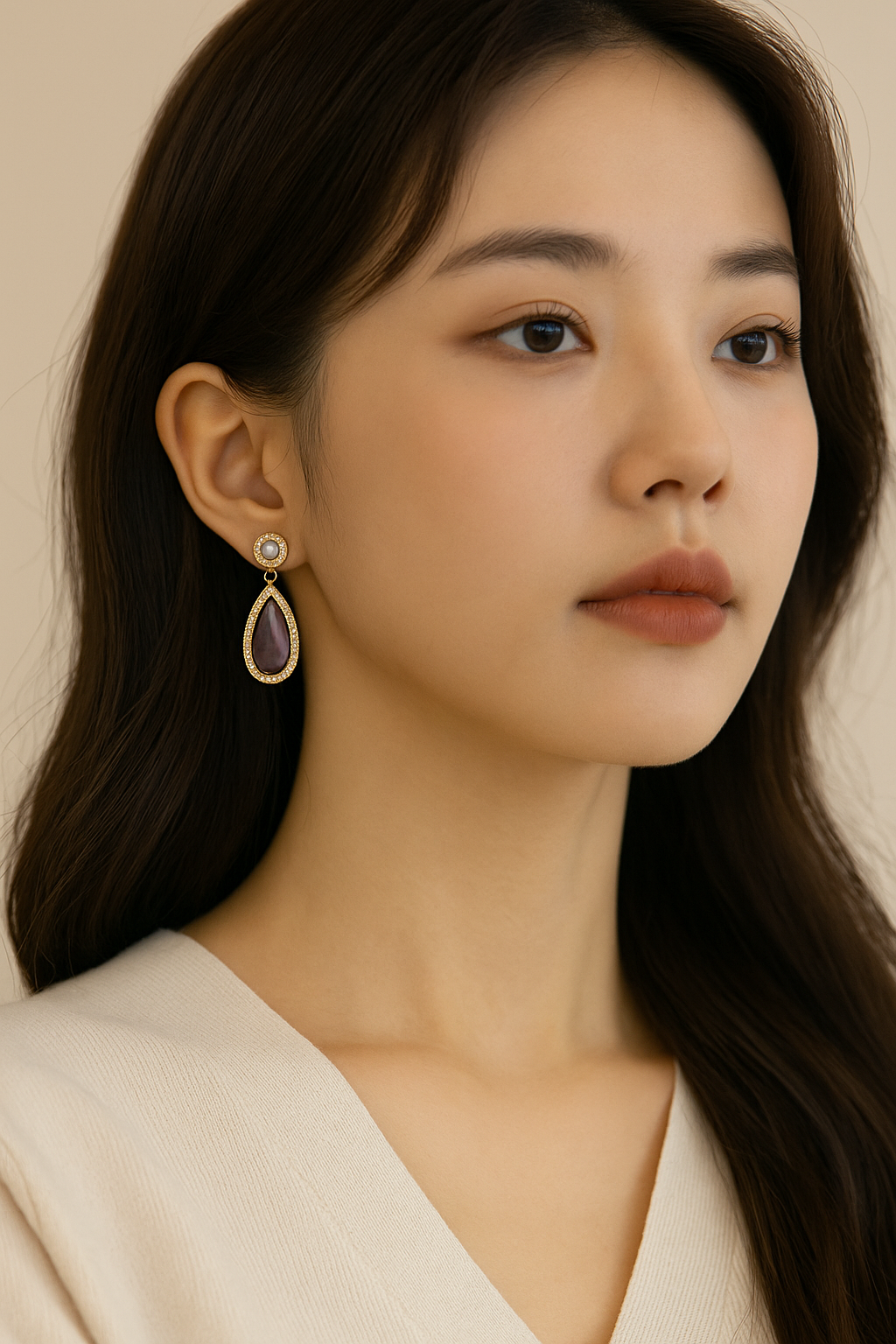 Elegant Purple Teardrop Dangle Earrings with Pearl & Crystal Accents