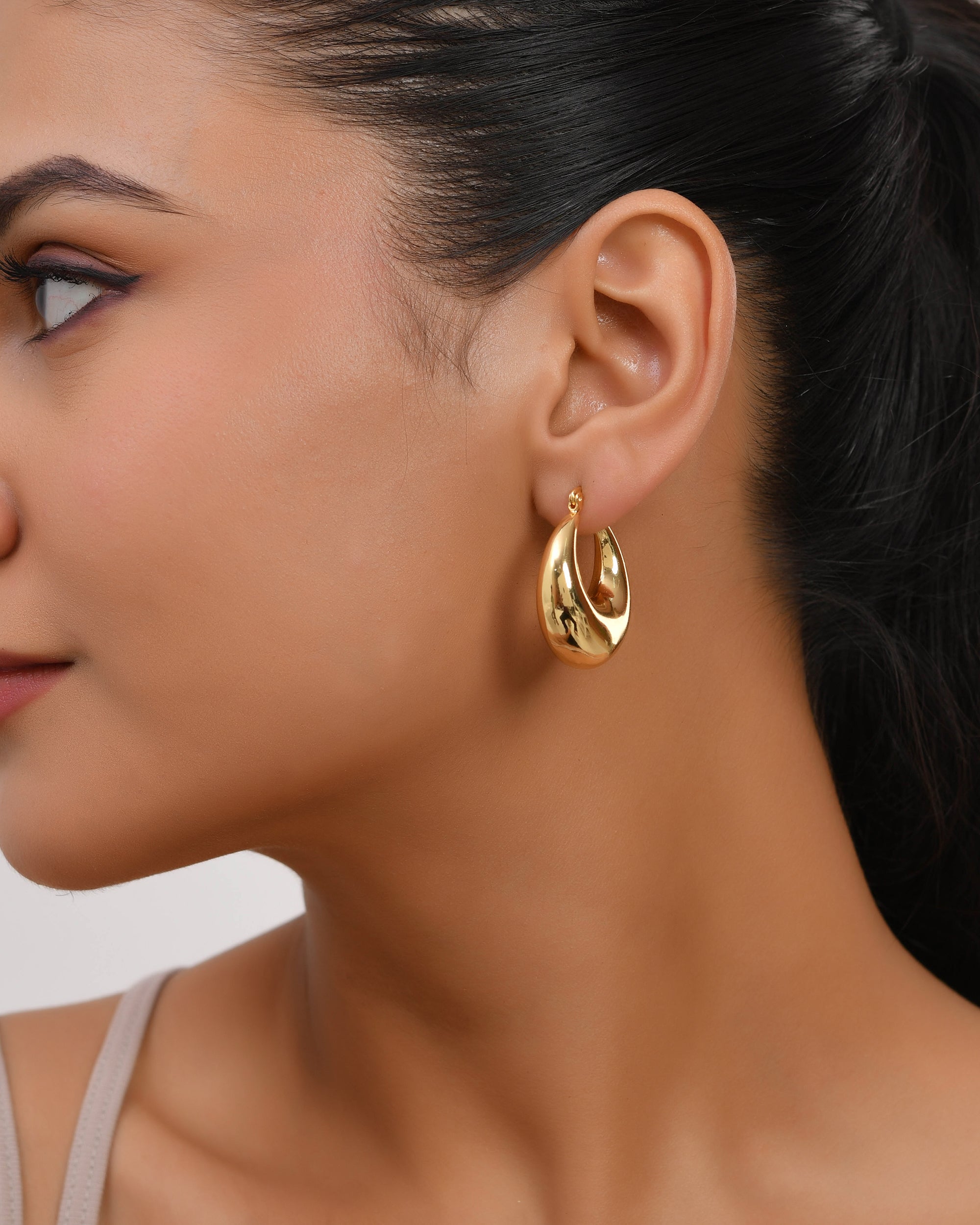 Gold-Plated Round Drop Hoop Earrings