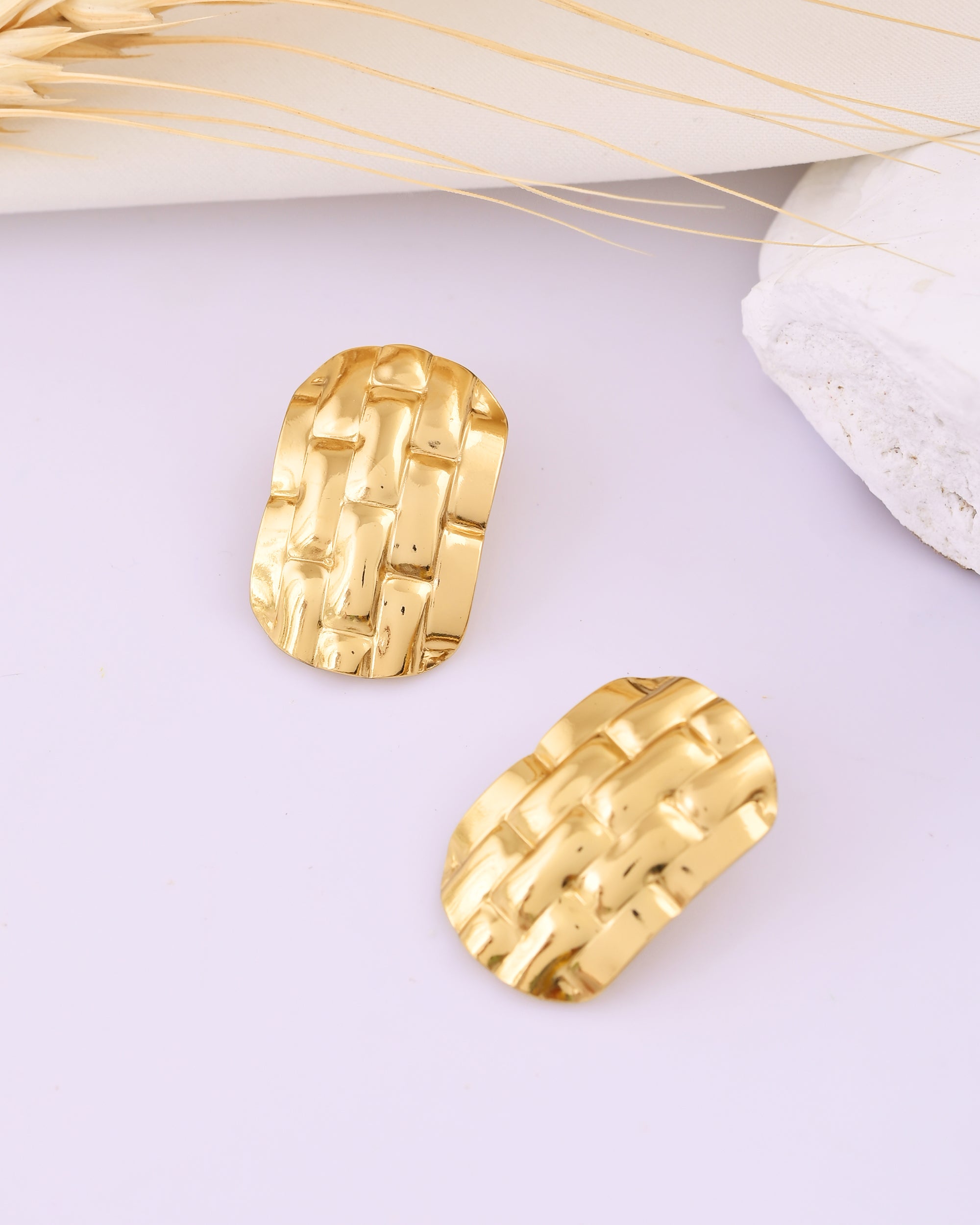 Gold-Tone Textured Oval Stud Earrings