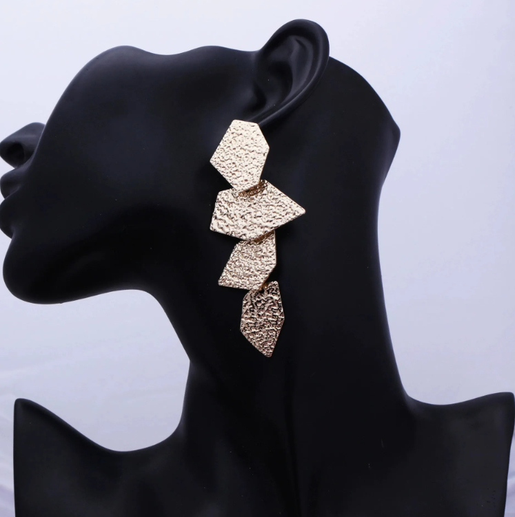 Textured Geometric Gold Dangle Earrings for Women
