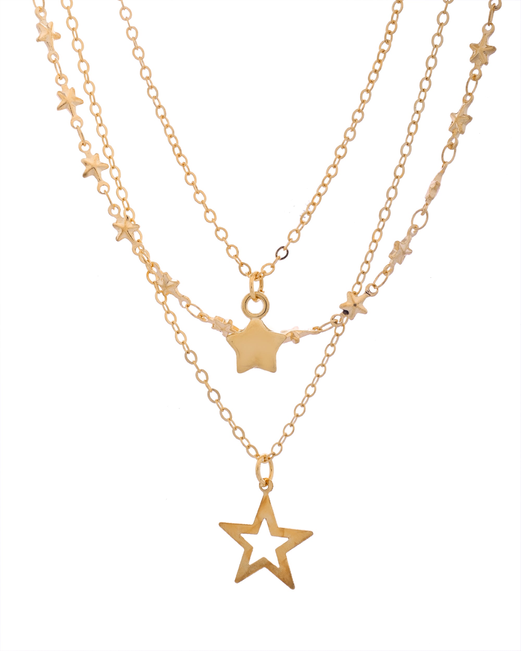 Gold-Plated Layered Necklace with Star Pendants
