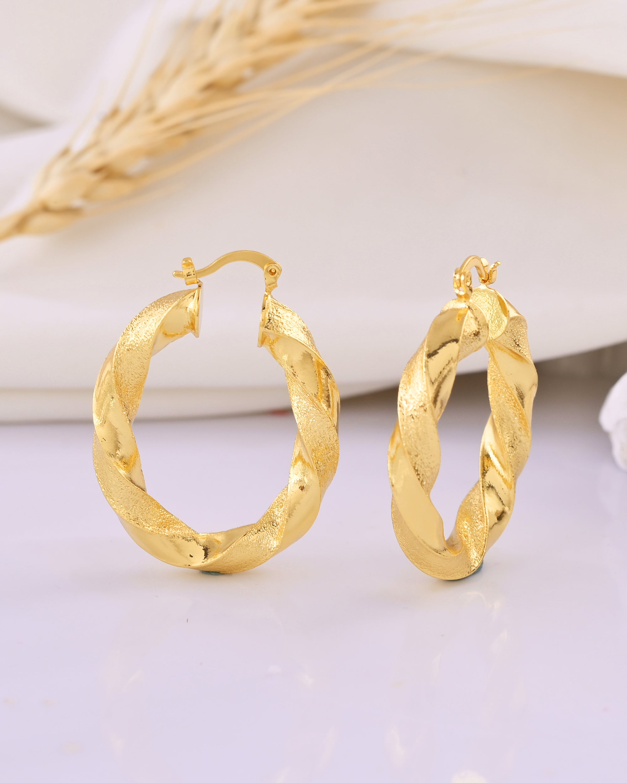 Gold-Tone Textured Twisted Hoop Earrings