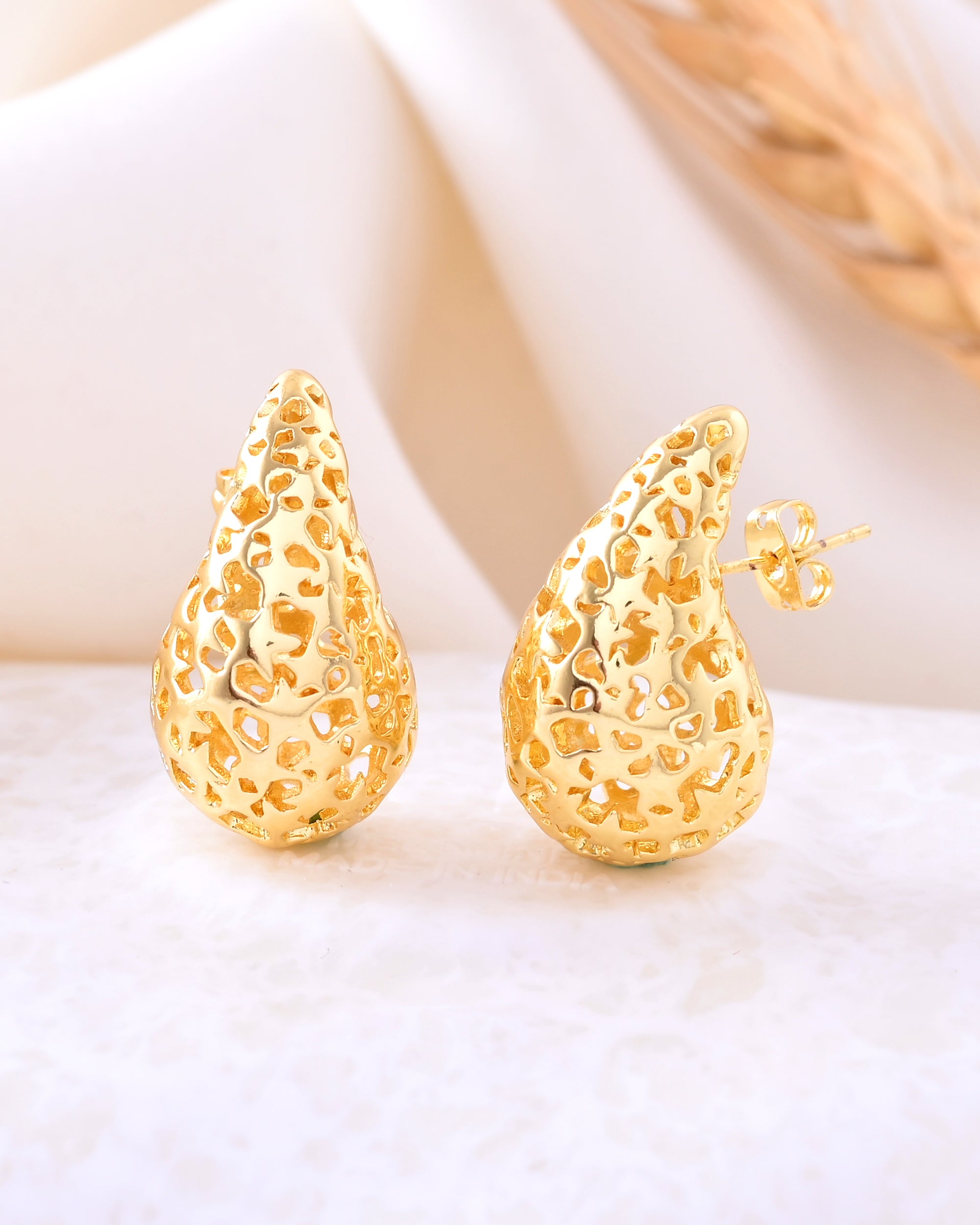 Gold-Plated Teardrop Cut-Out Earrings