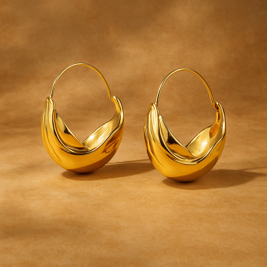 Stylish Gold Plated Hoop Earrings with Wave Design