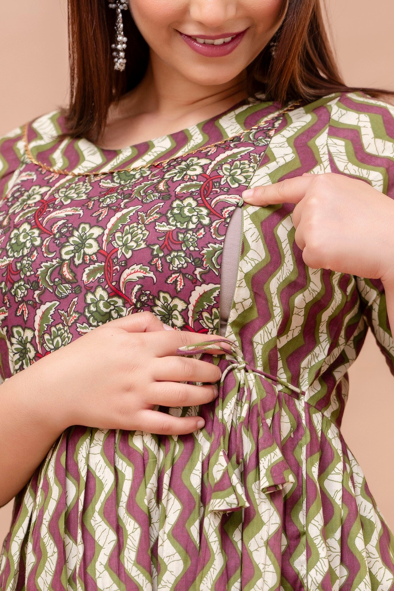 Women Floral Printed Pure Cotton Flared Maternity Maxi Dress