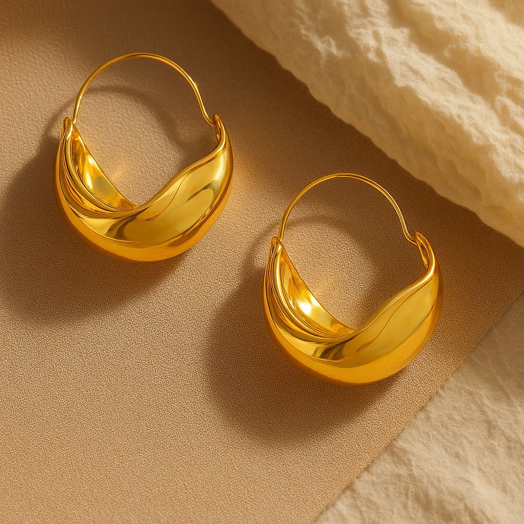 Stylish Gold Plated Hoop Earrings with Wave Design