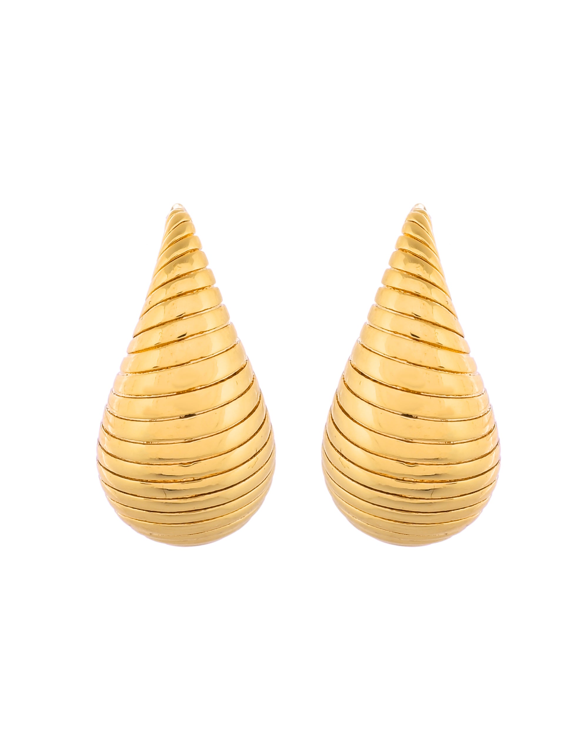 Gold-Plated Ribbed Teardrop Earrings