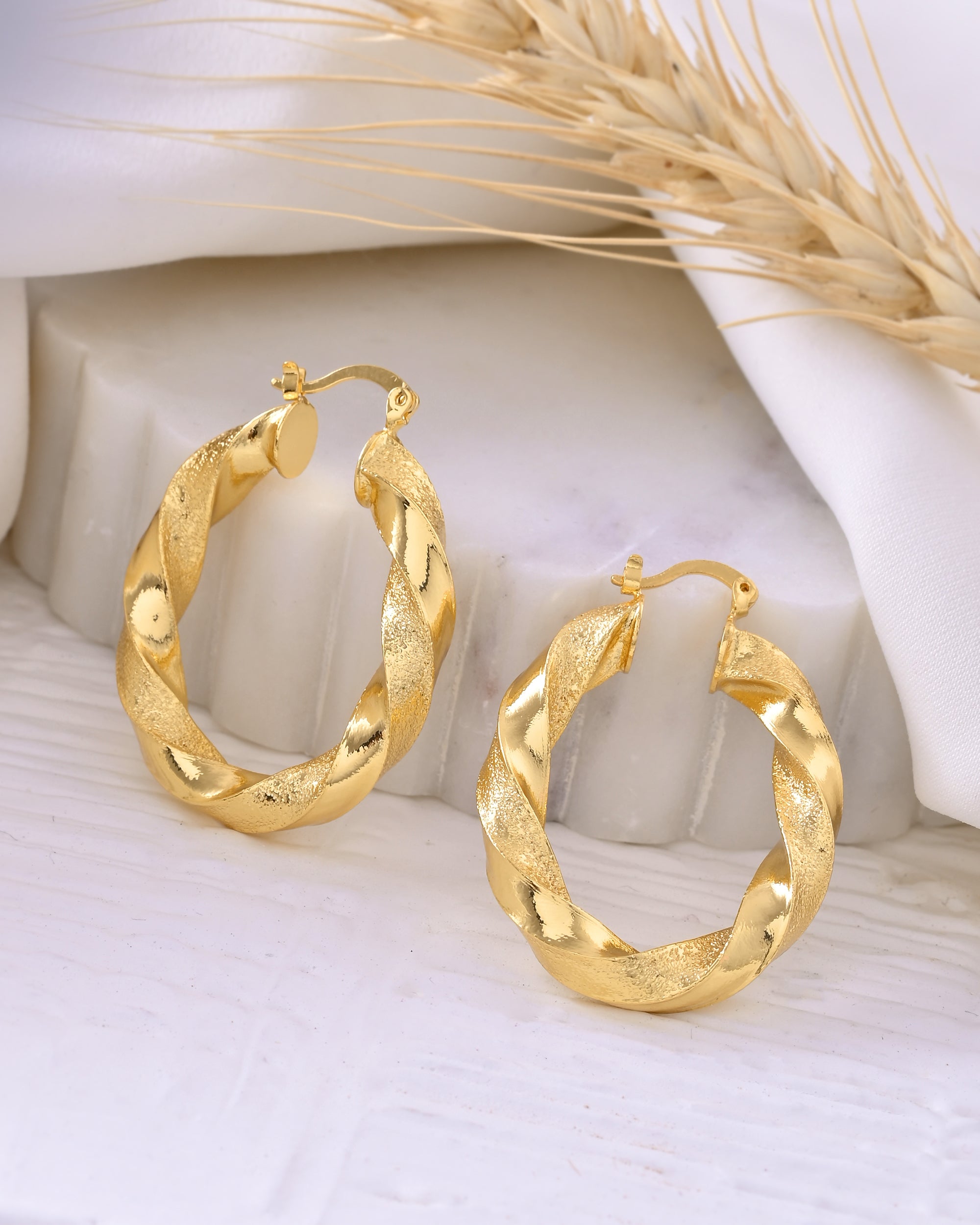 Gold-Tone Textured Twisted Hoop Earrings