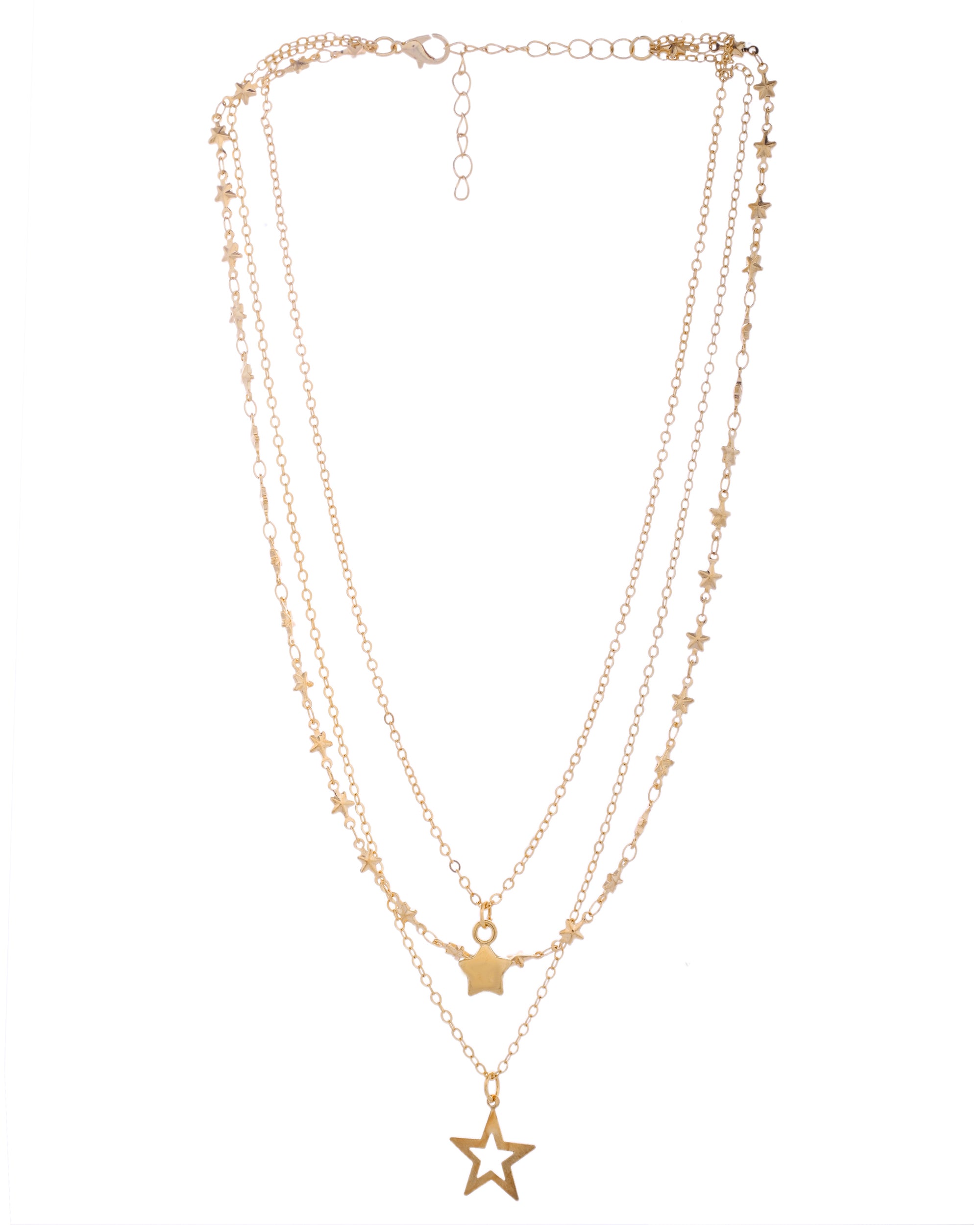 Gold-Plated Layered Necklace with Star Pendants