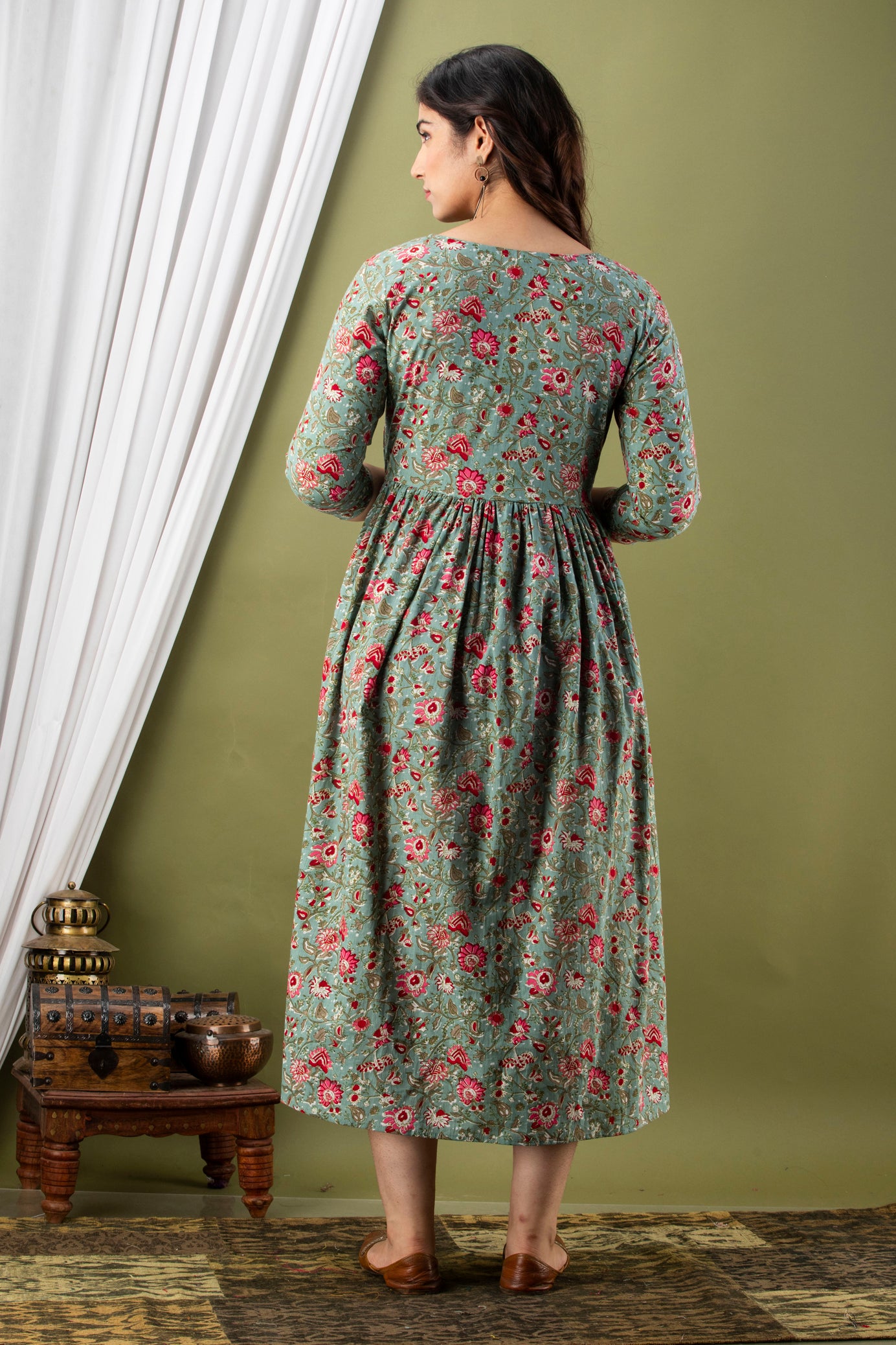 Women Floral Printed Pure Cotton Flared Maternity Maxi Dress