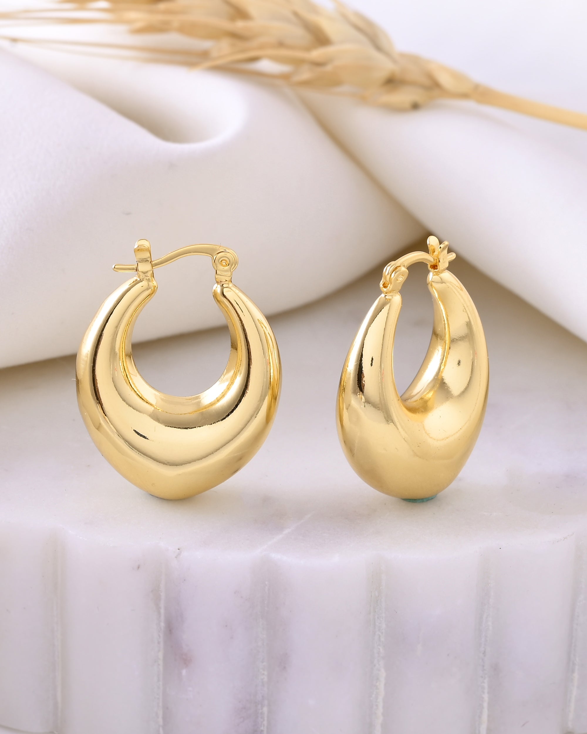 Gold-Plated Round Drop Hoop Earrings