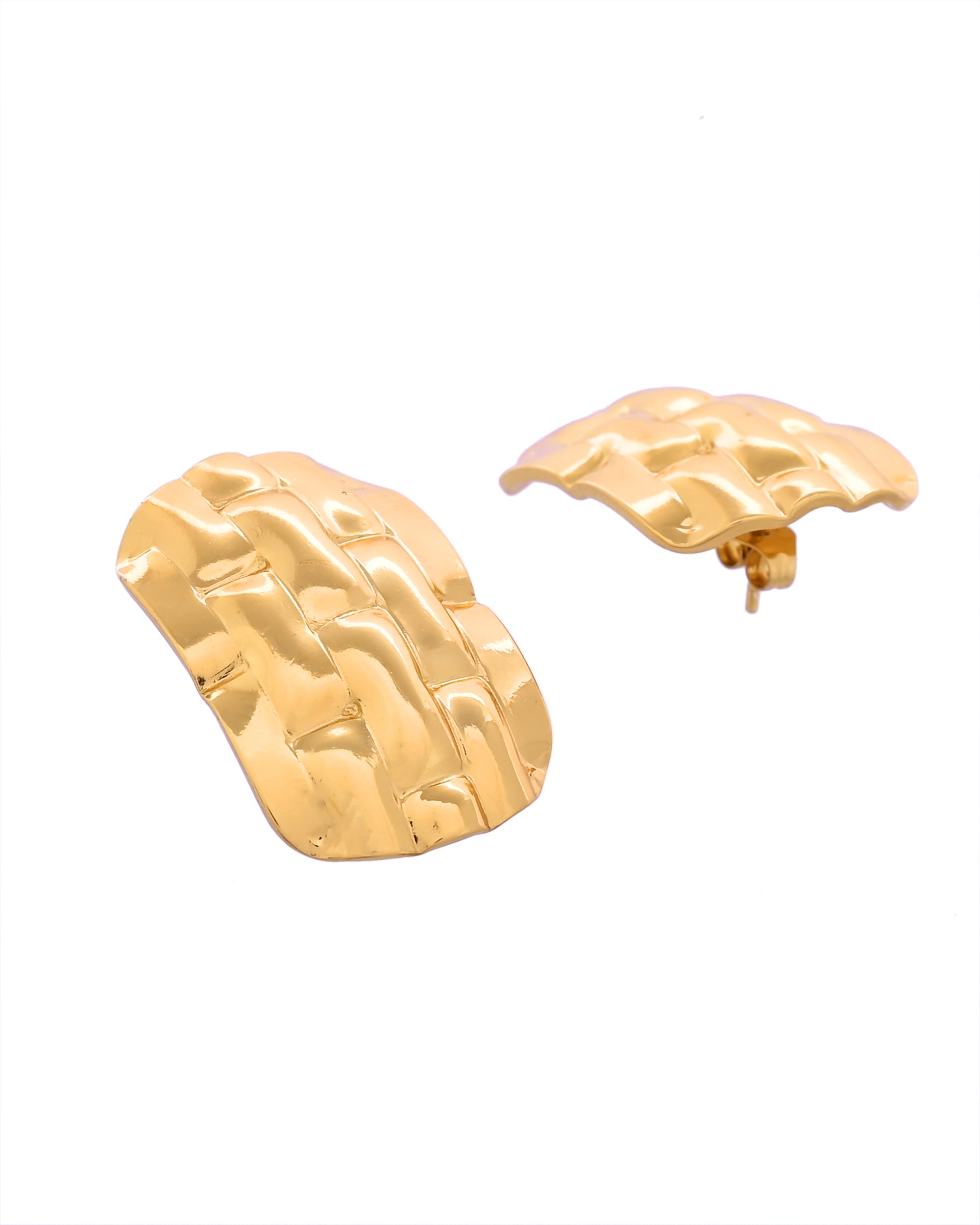Gold-Tone Textured Oval Stud Earrings