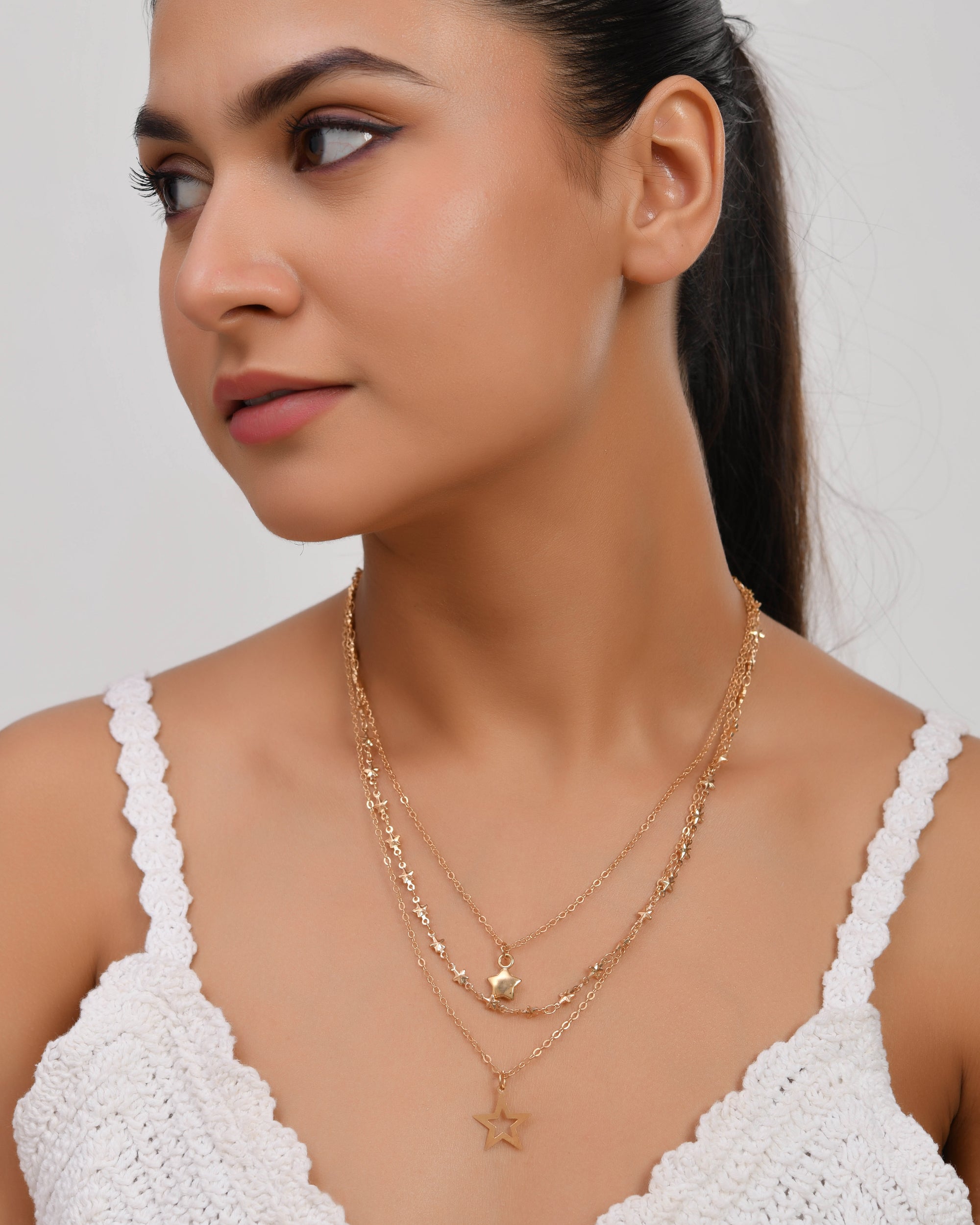 Gold-Plated Layered Necklace with Star Pendants