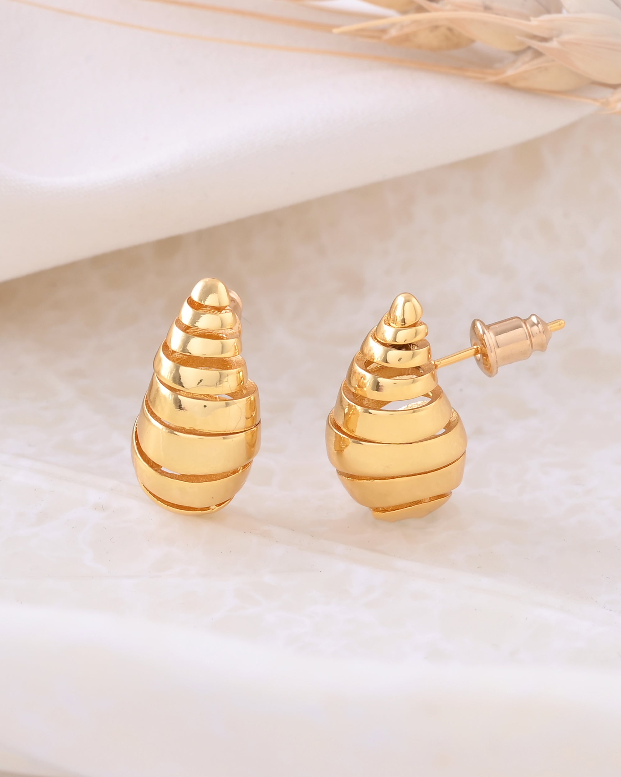Gold-Plated Spiral Teardrop Earrings