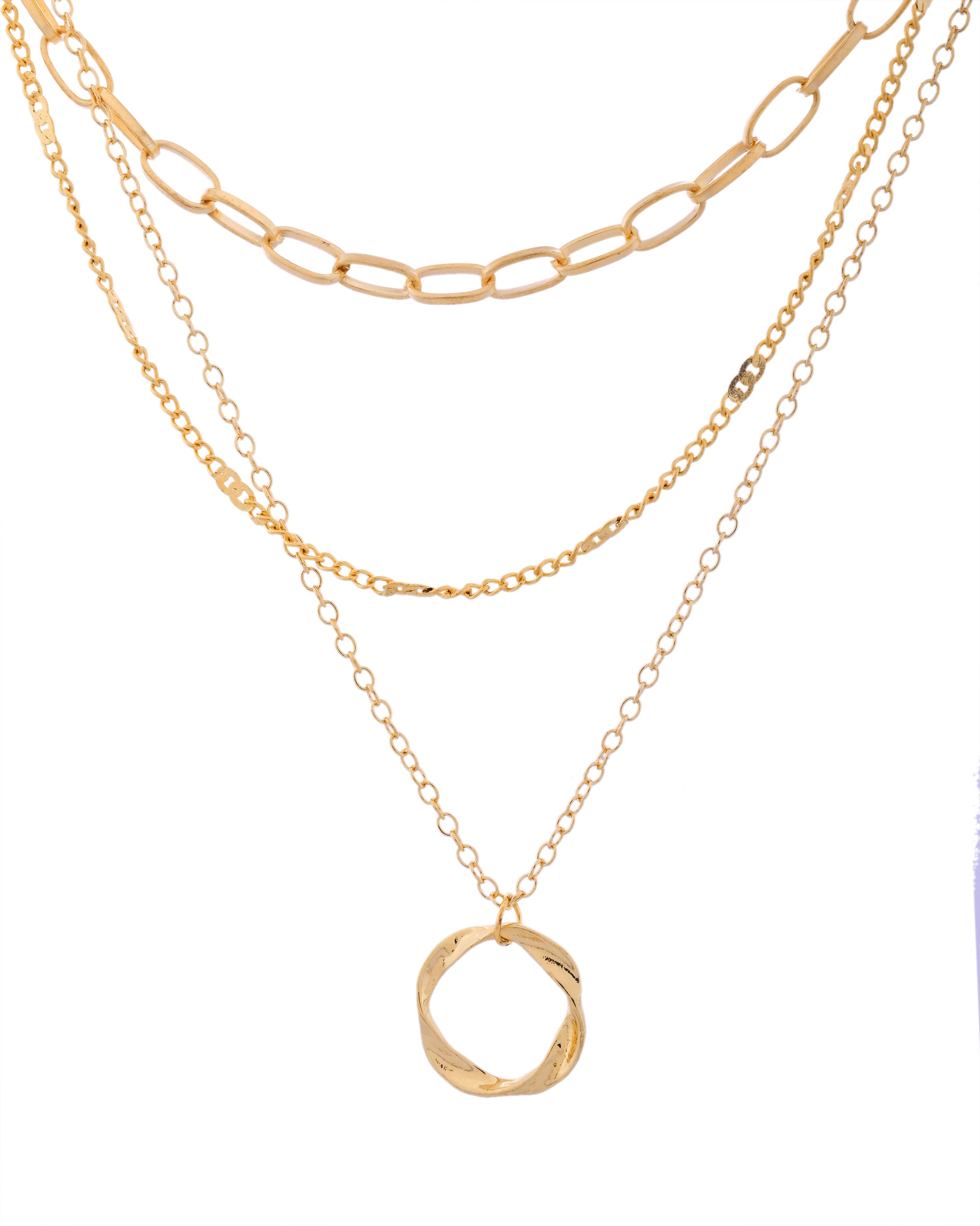 Gold-Plated Layered Necklace with Twisted Circle Pendant