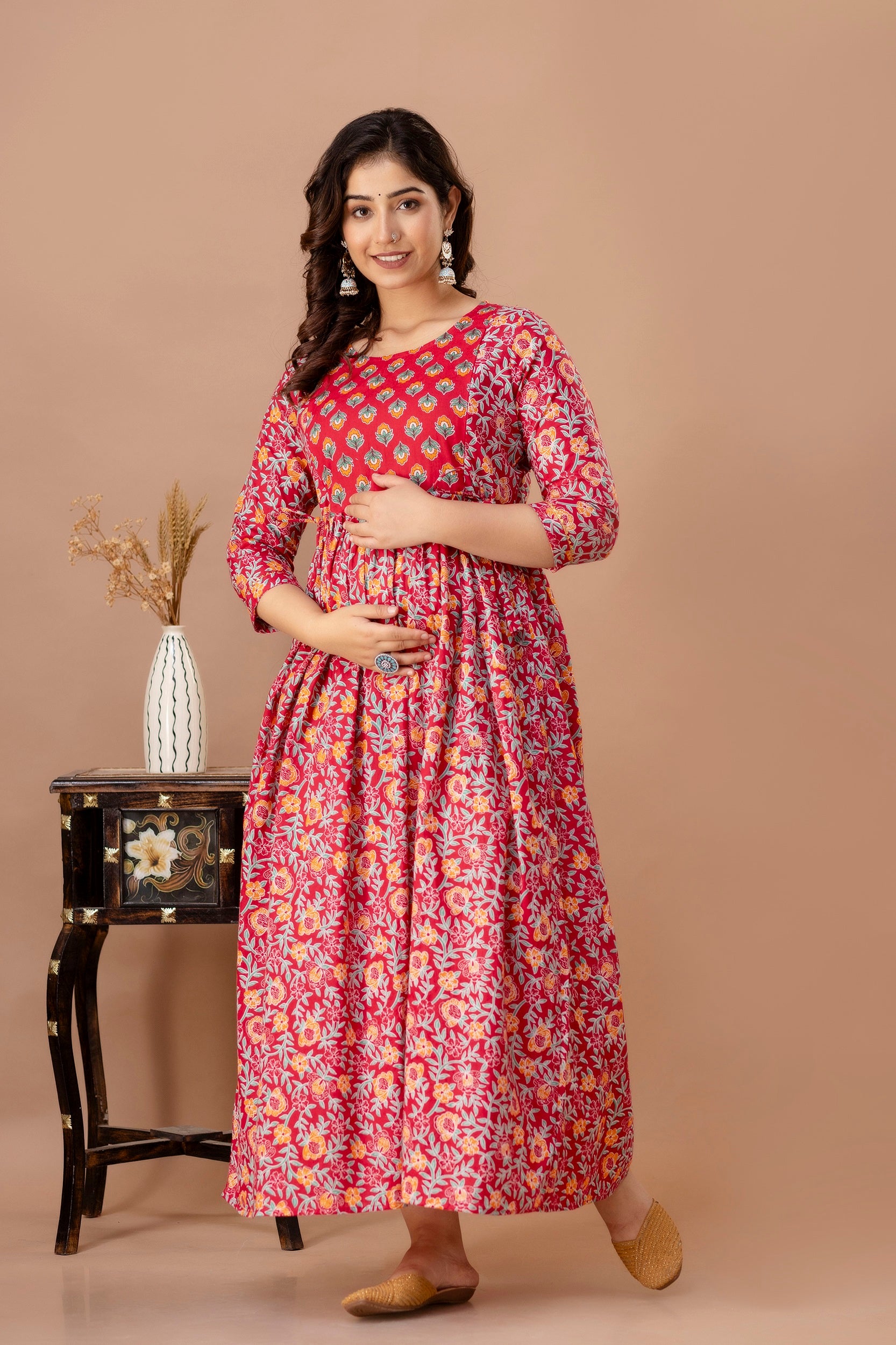Women Floral Printed Pure Cotton Flared Maternity Maxi Dress
