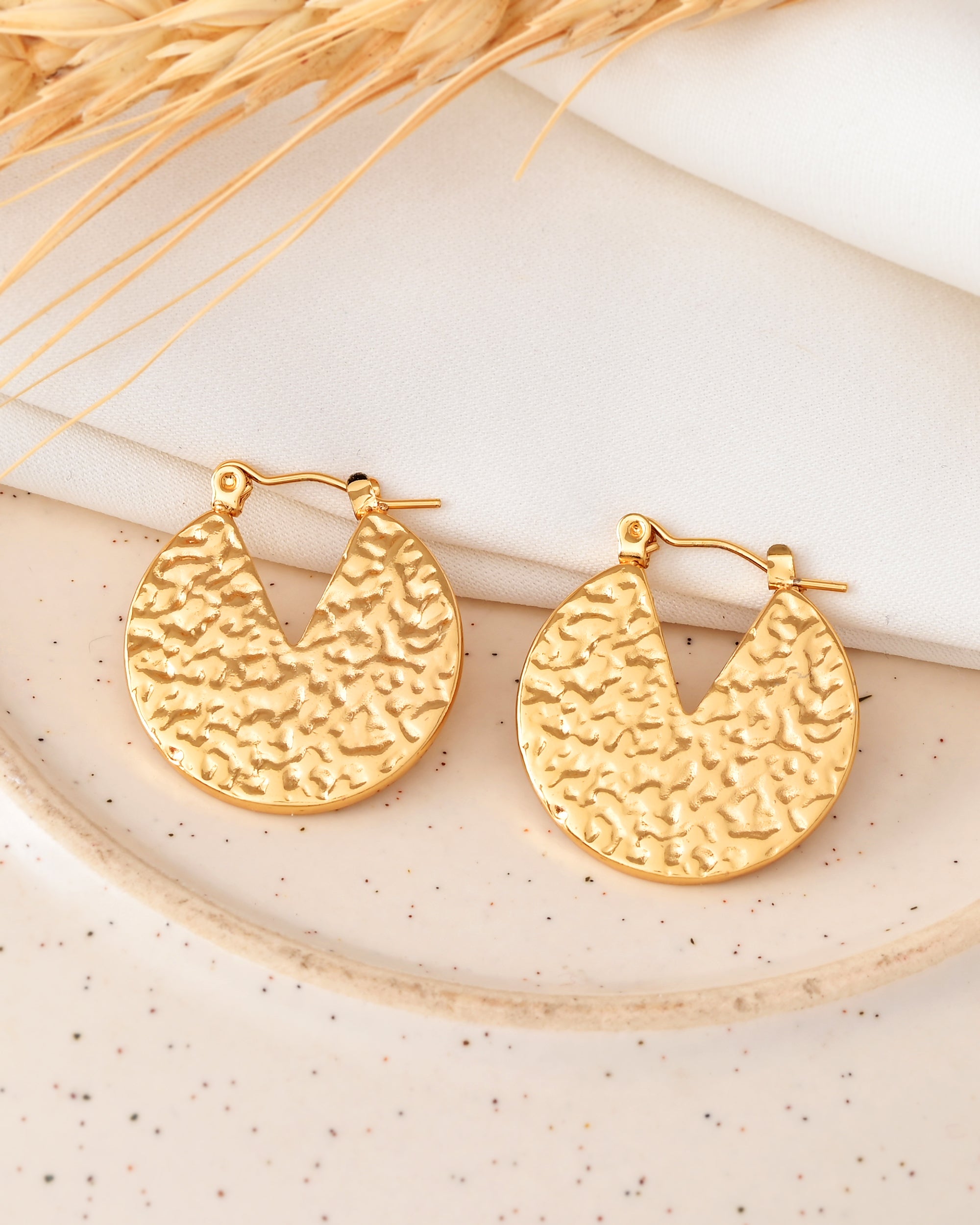 Gold-Tone Hammered Disc Hoop Earrings