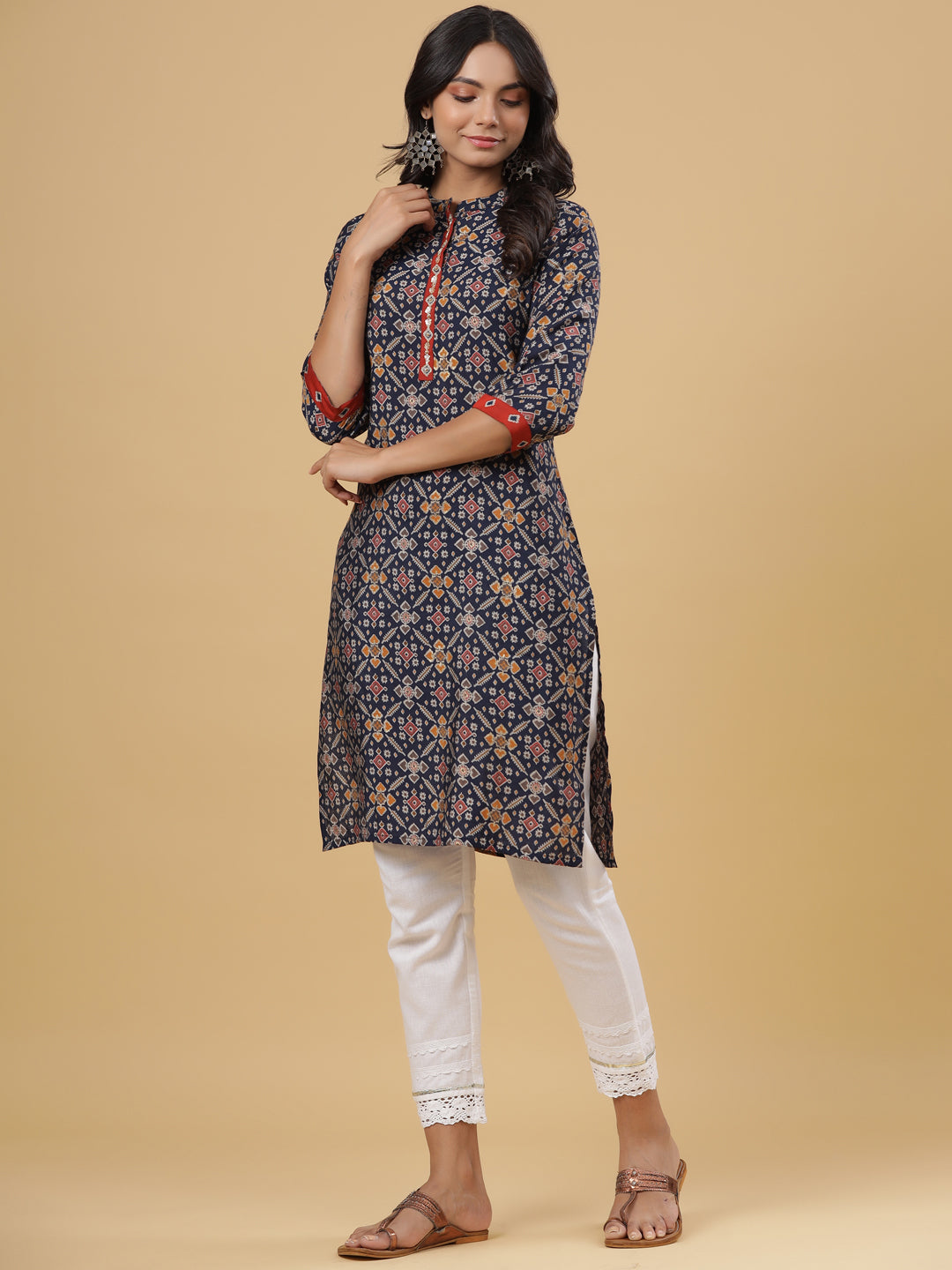 Women Multicolor Cotton Blend Printed Straight Kurta