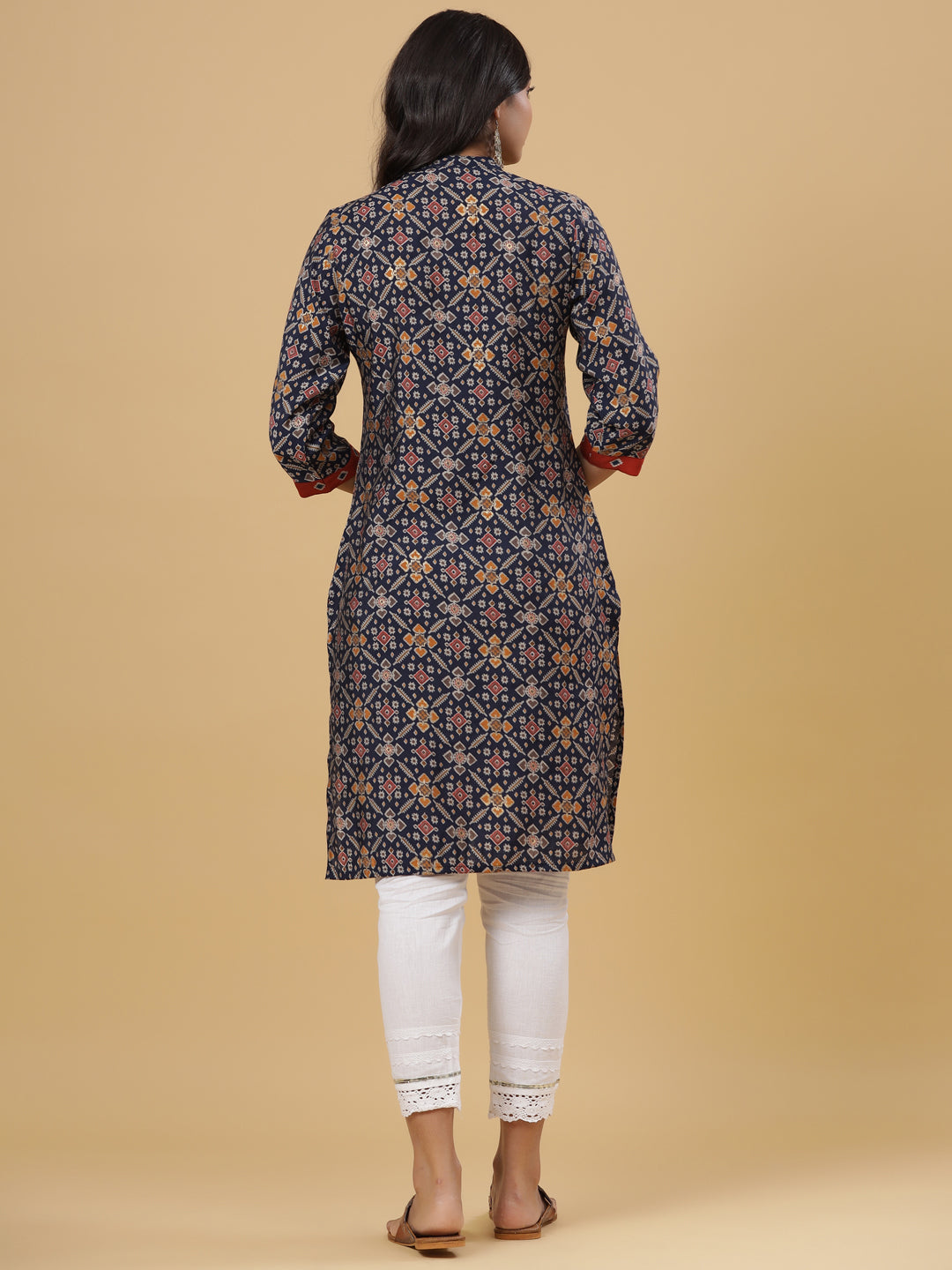 Women Multicolor Cotton Blend Printed Straight Kurta