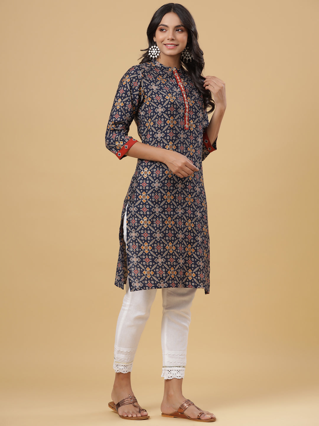 Women Multicolor Cotton Blend Printed Straight Kurta