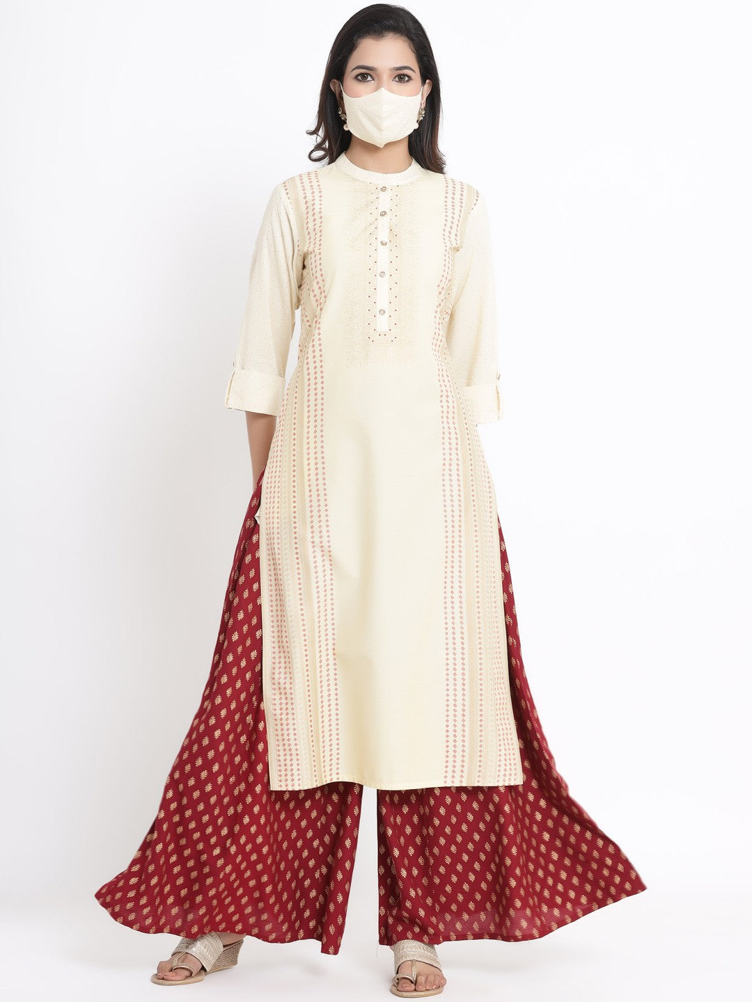 Women White Viscose Rayon Printed Straight Kurta