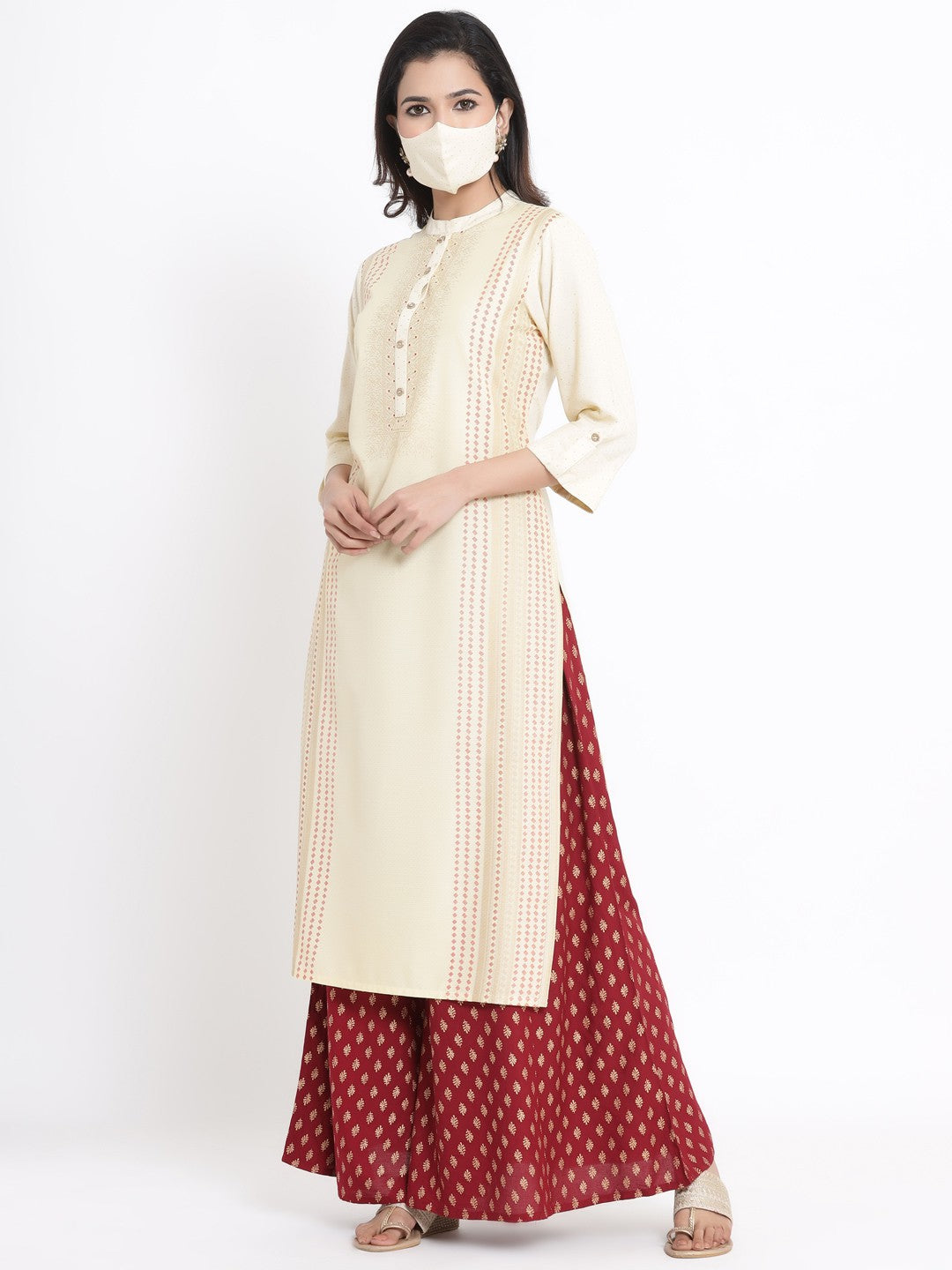 Women White Viscose Rayon Printed Straight Kurta