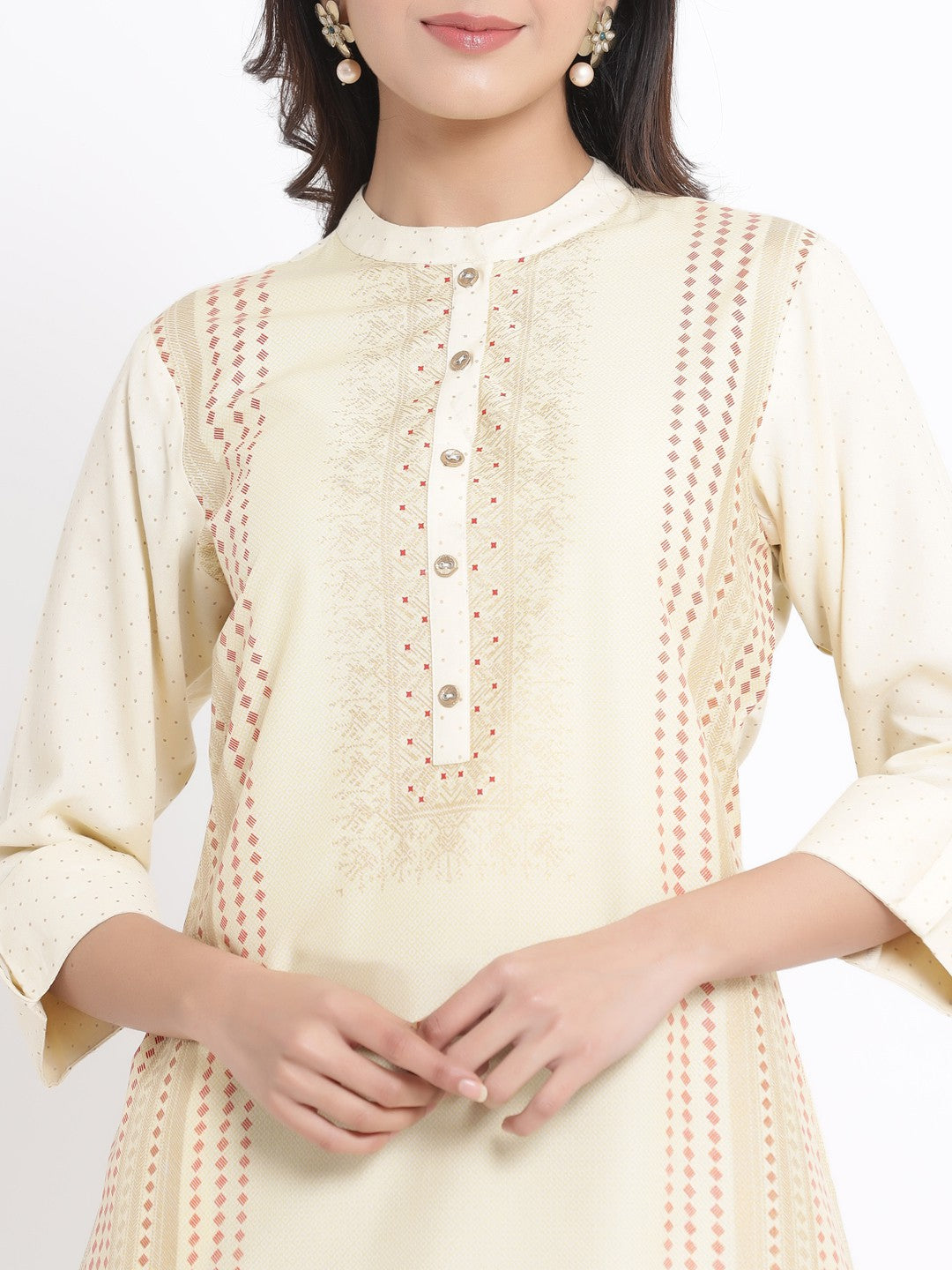Women White Viscose Rayon Printed Straight Kurta