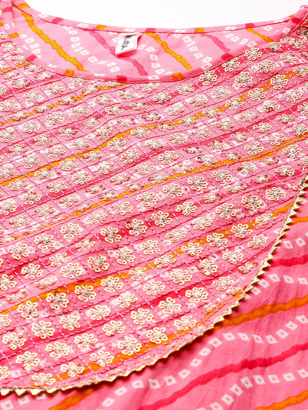 Women Pink Bandhani Yoke Design Kurta Set